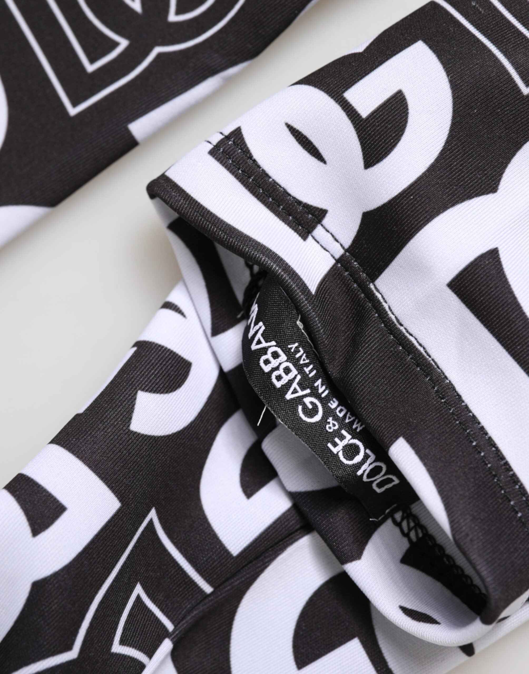 Dolce & Gabbana Black White DG Logo Elbow Length Mitten Gloves
