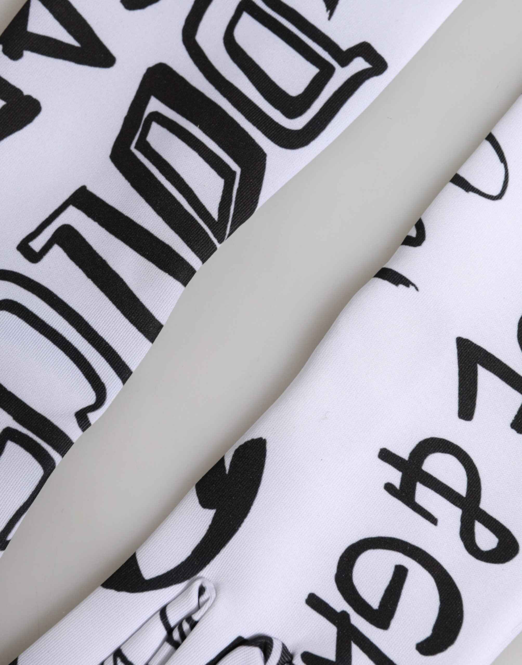 Dolce & Gabbana Black White DG Logo Elbow Length Mitten  Gloves