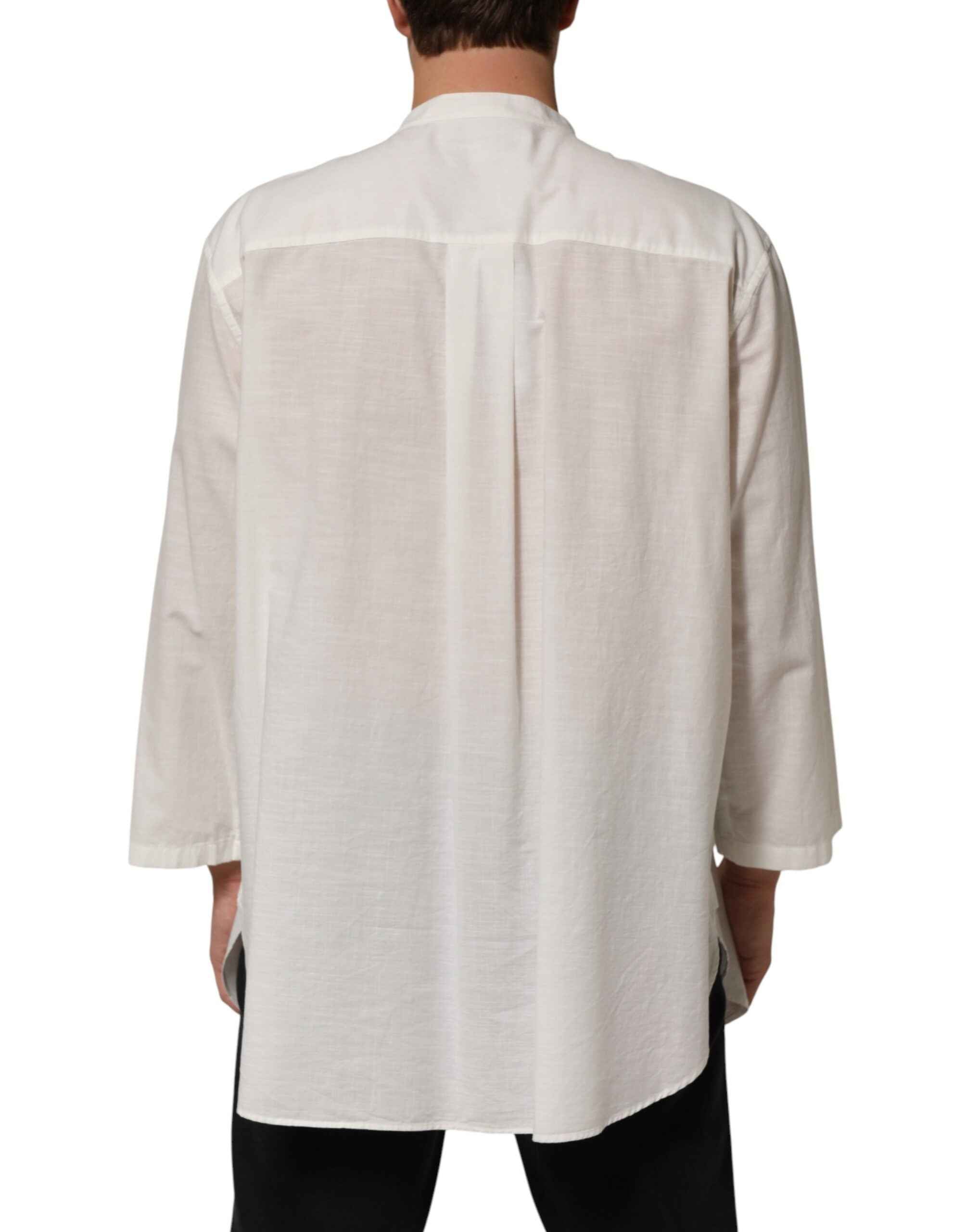 Dolce & Gabbana White Cotton Floral Print Button Down Shirt