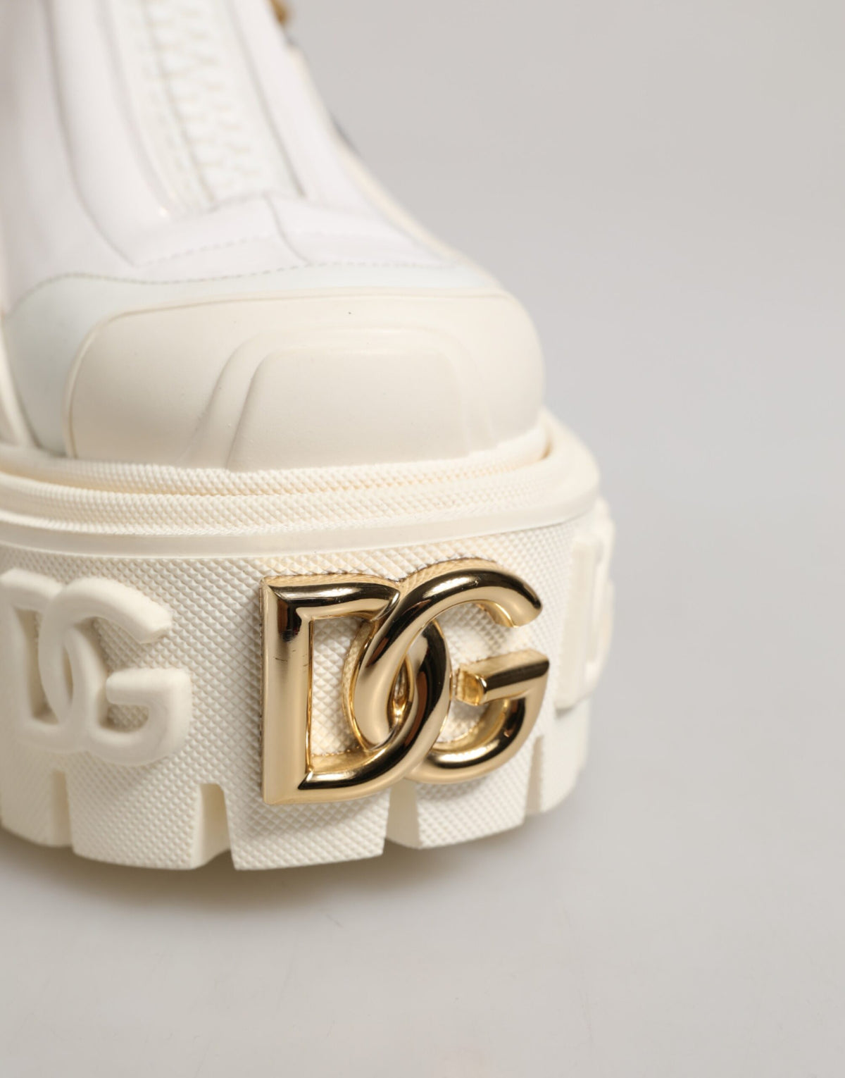 Dolce & Gabbana White Leather Rubber Logo Ankle Boots Shoes