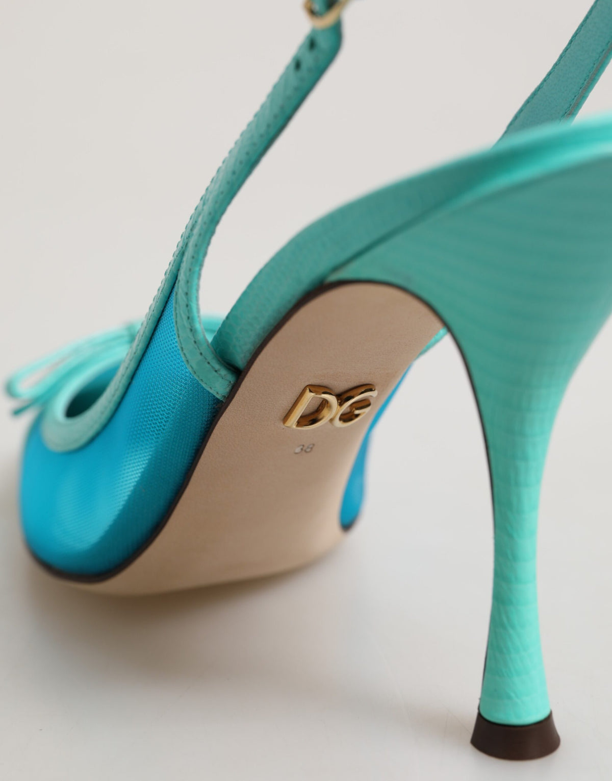 Dolce & Gabbana Blue Leather Mesh Heels Slingback Shoes