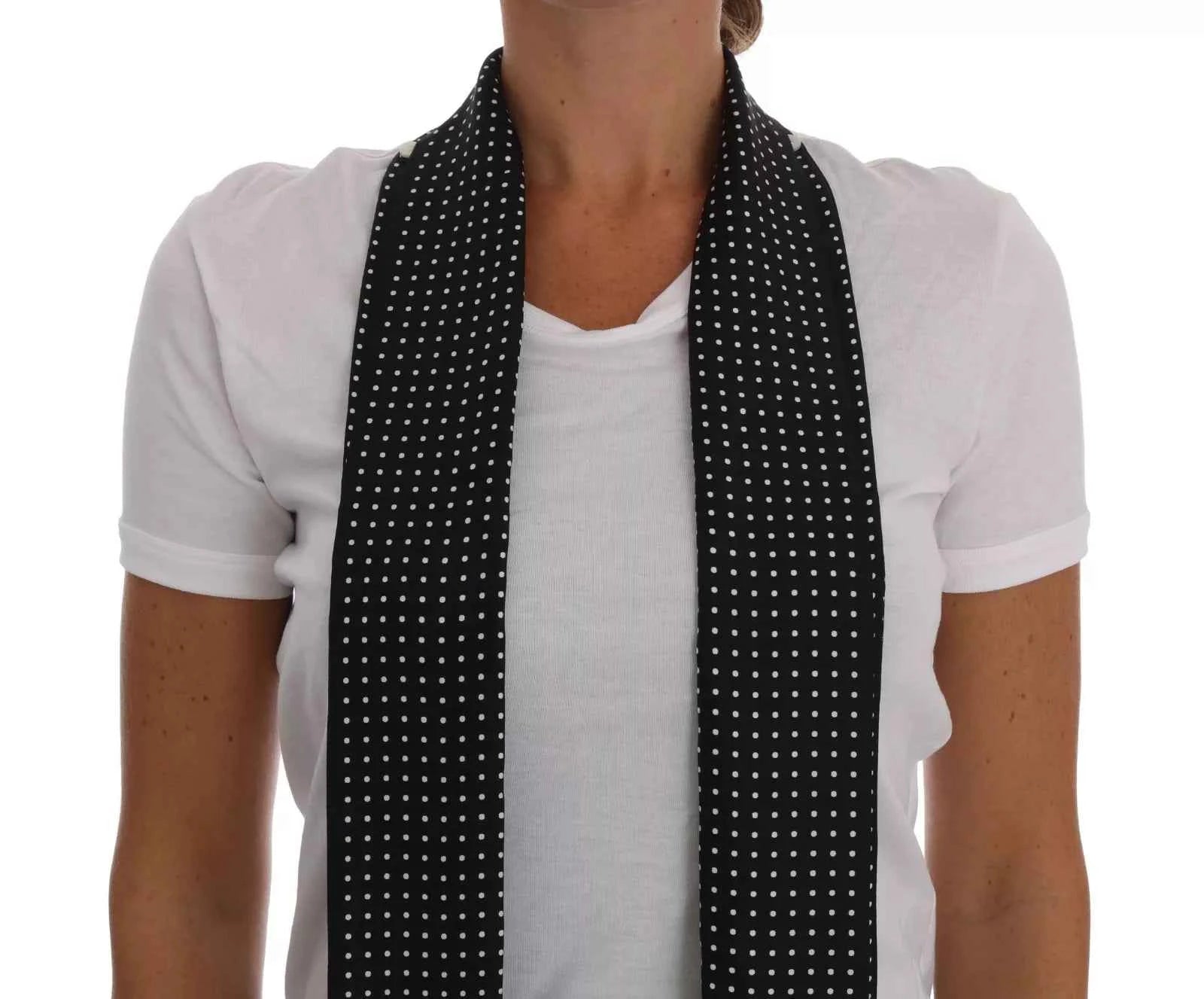 Dolce & Gabbana White Cotton Black Silk Scarf Top T-shirt