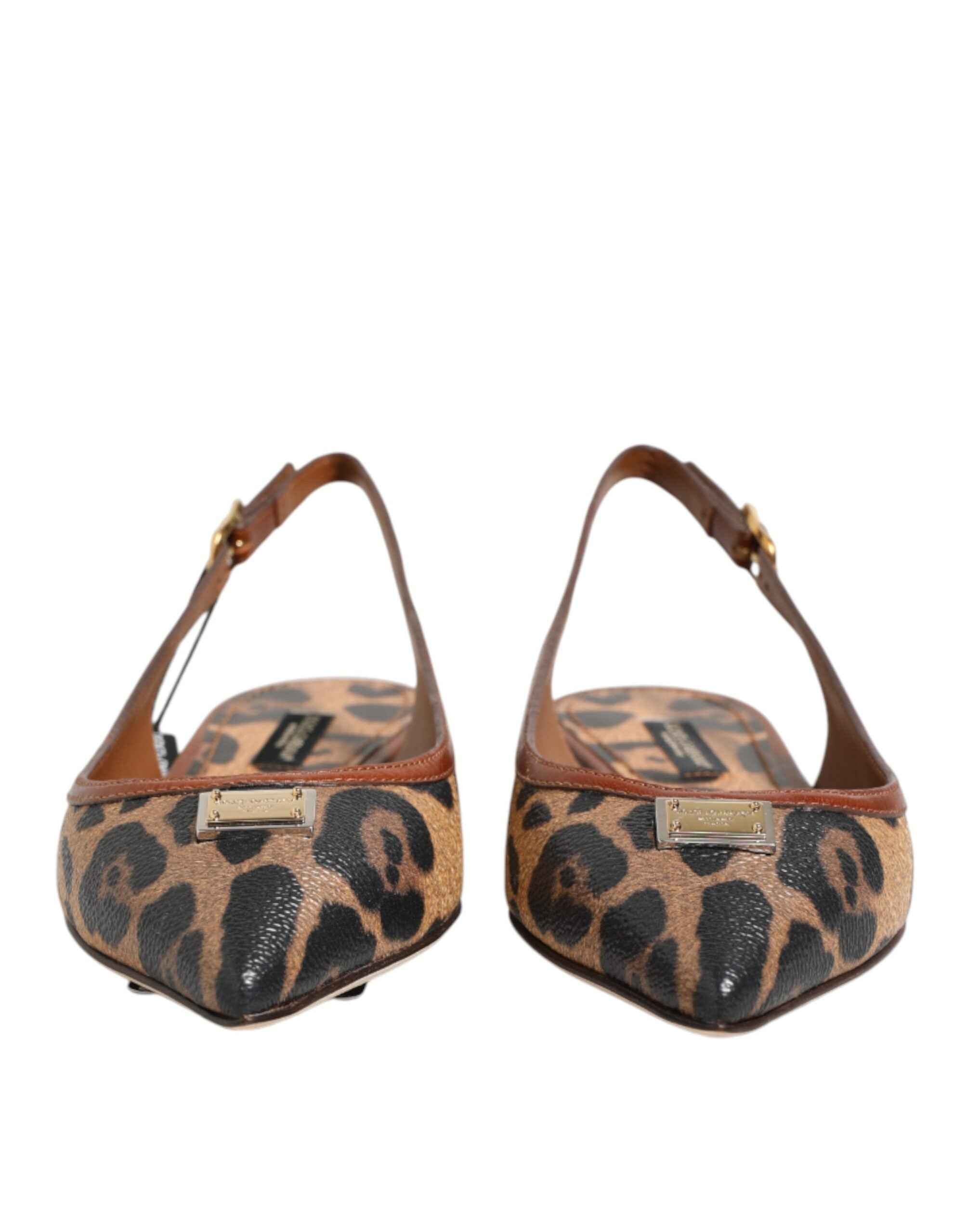 Dolce & Gabbana Brown Leopard Slingback Flats Sandals Shoes