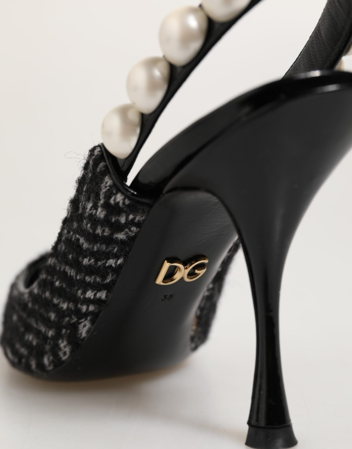 Dolce & Gabbana White Black Chevron Faux Pearl Slingbacks Shoes