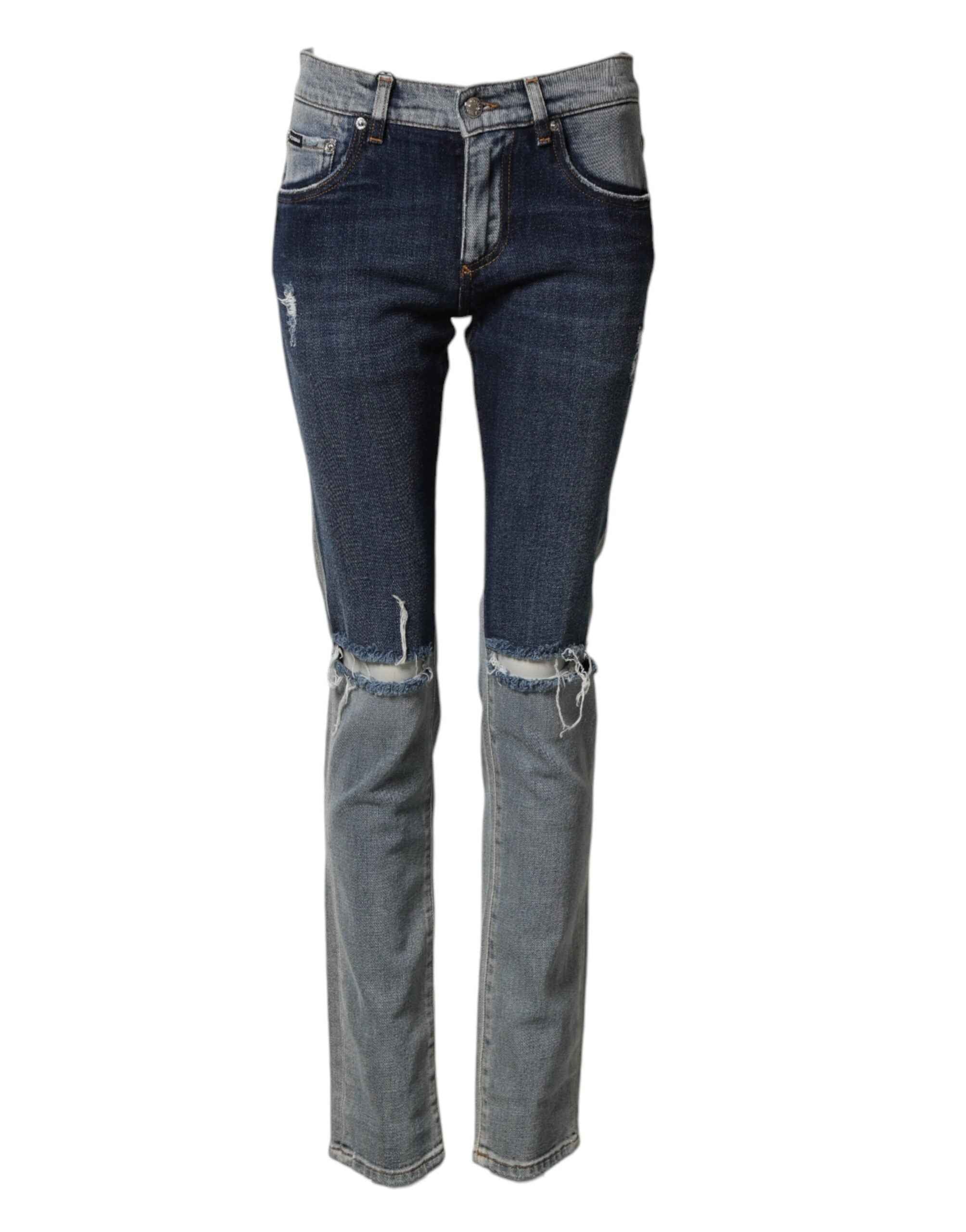 Dolce & Gabbana Blue Two Tone Cotton Men Skinny Denim Jeans