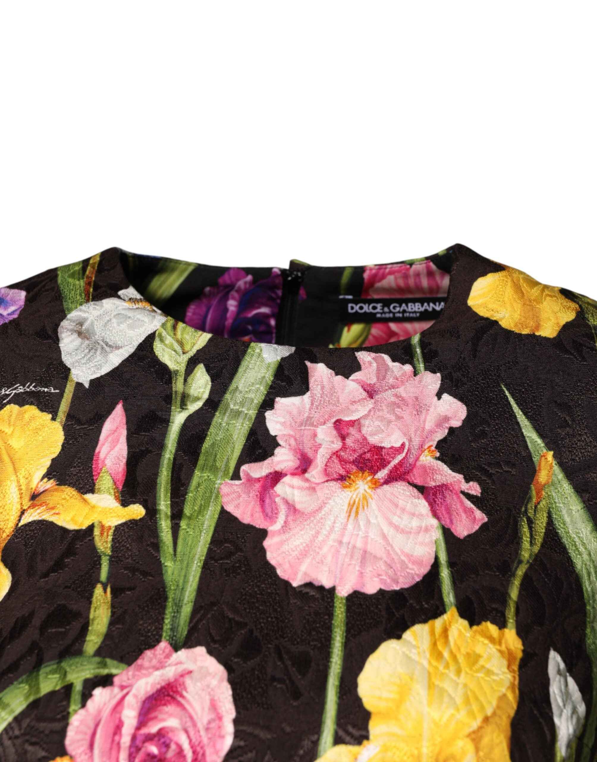 Dolce & Gabbana Black Floral Brocade A-line Mini Dress