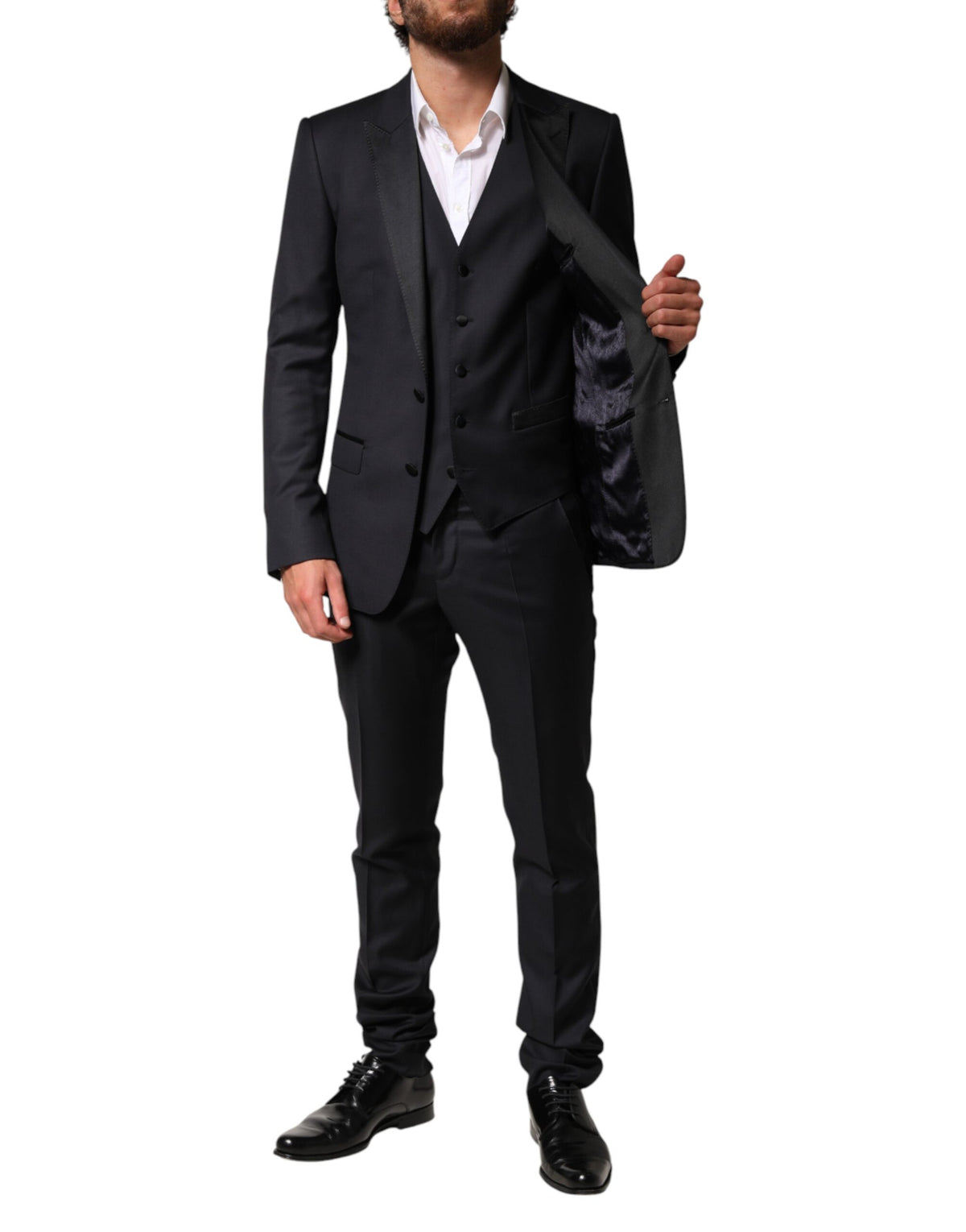 Dolce & Gabbana Blue Wool Single Breasted 3 Piece Men Suit