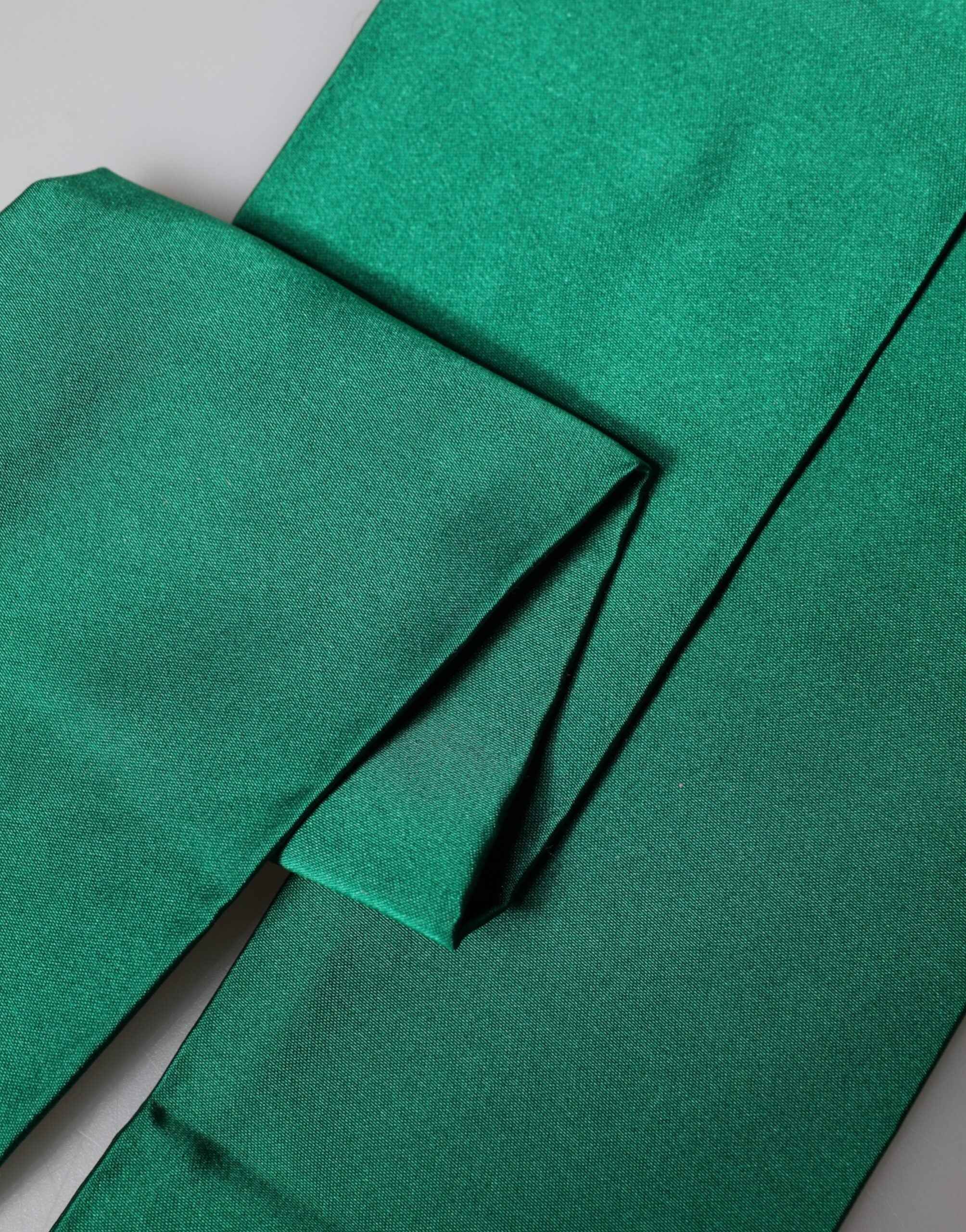Dolce & Gabbana Green Silk Fringes Neck Wrap Foulard Scarf