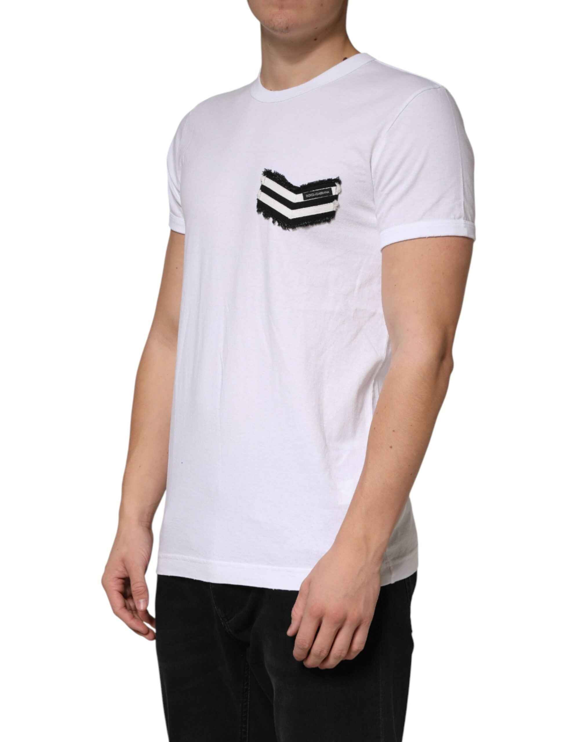 Dolce & Gabbana White Stripes Cotton Crew Neck Tee  T-shirt
