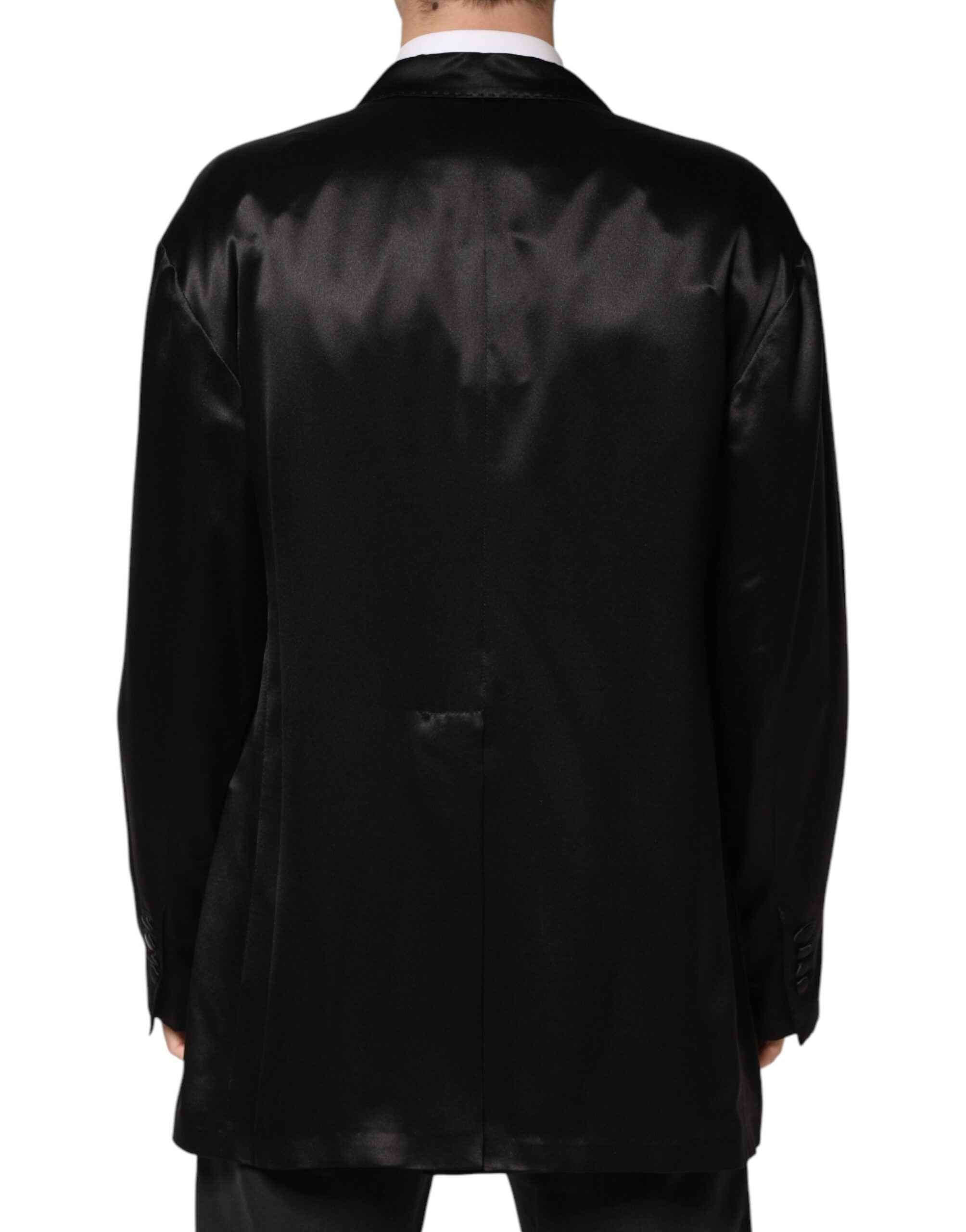 Dolce & Gabbana Black Silk Double Breasted 2 Button Blazer