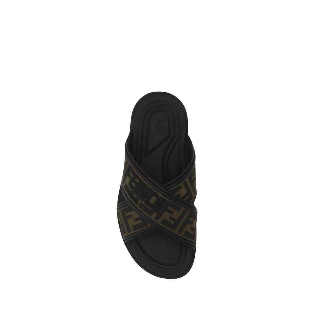 Fendi Black Calf Leather Bos Taurus Flat Sandals