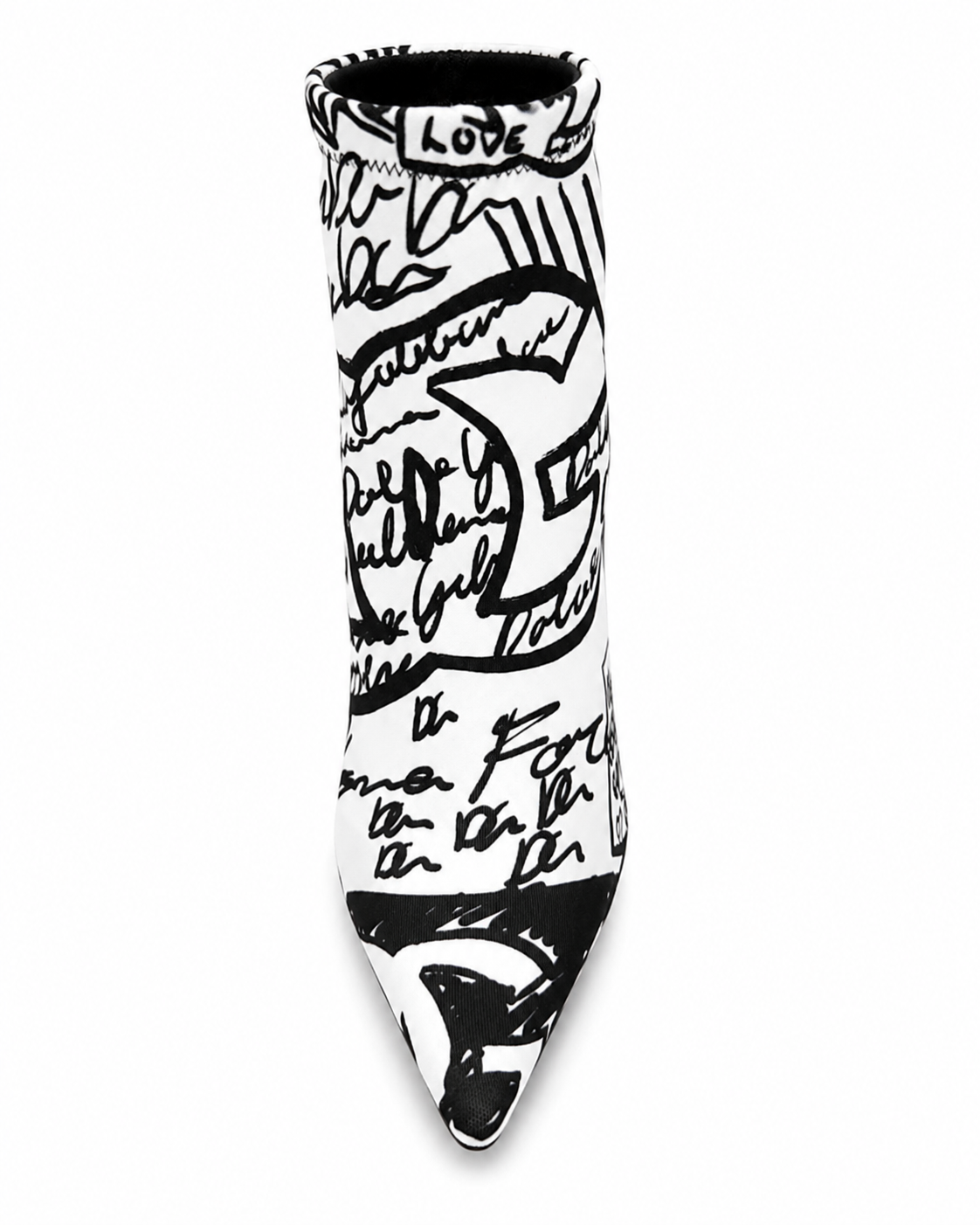 Dolce & Gabbana Graffiti Logo Stretch Ankle Boots – White & Black