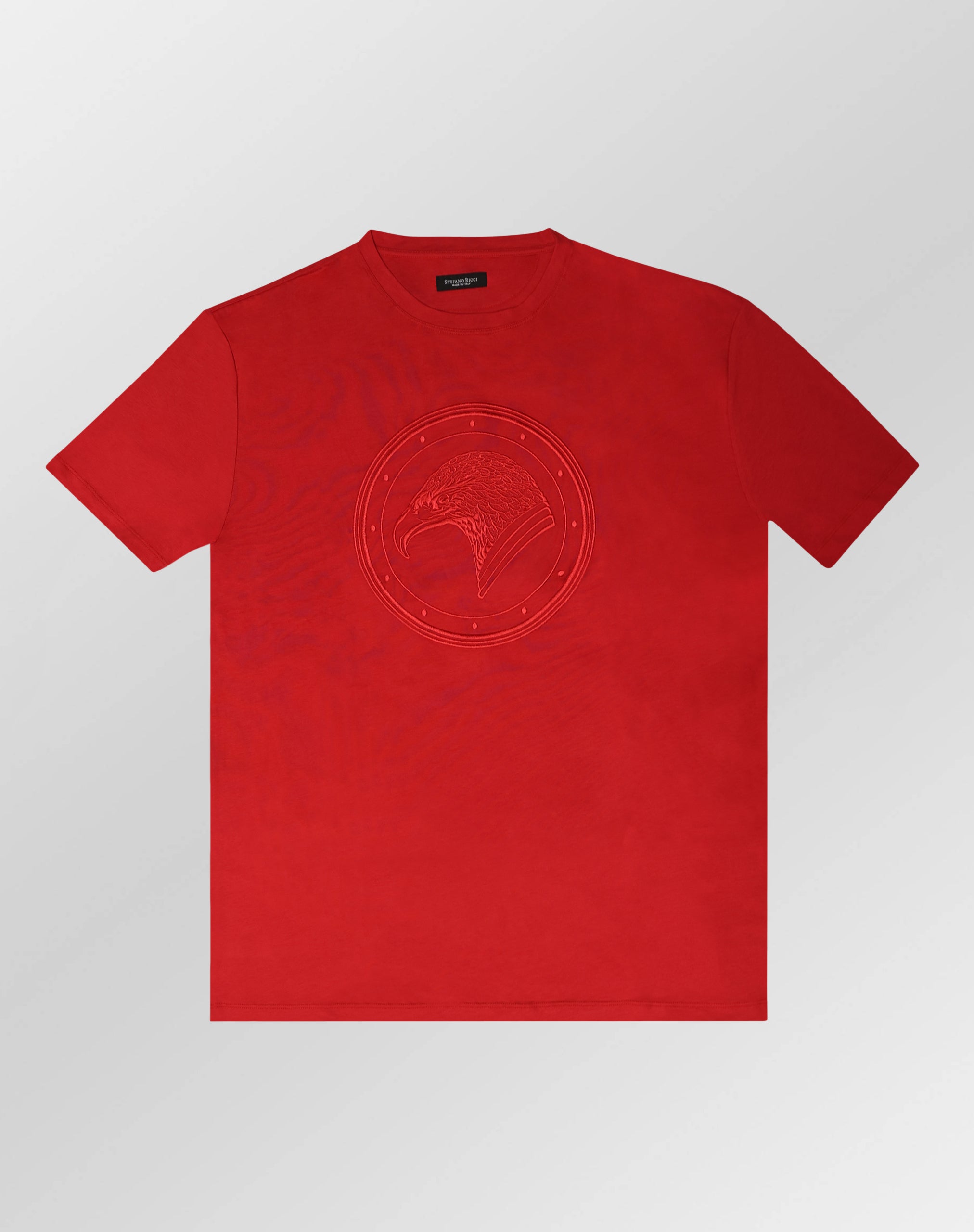 Stefano Ricci Silk Cotton T-Shirt with Eagle Embroidery
