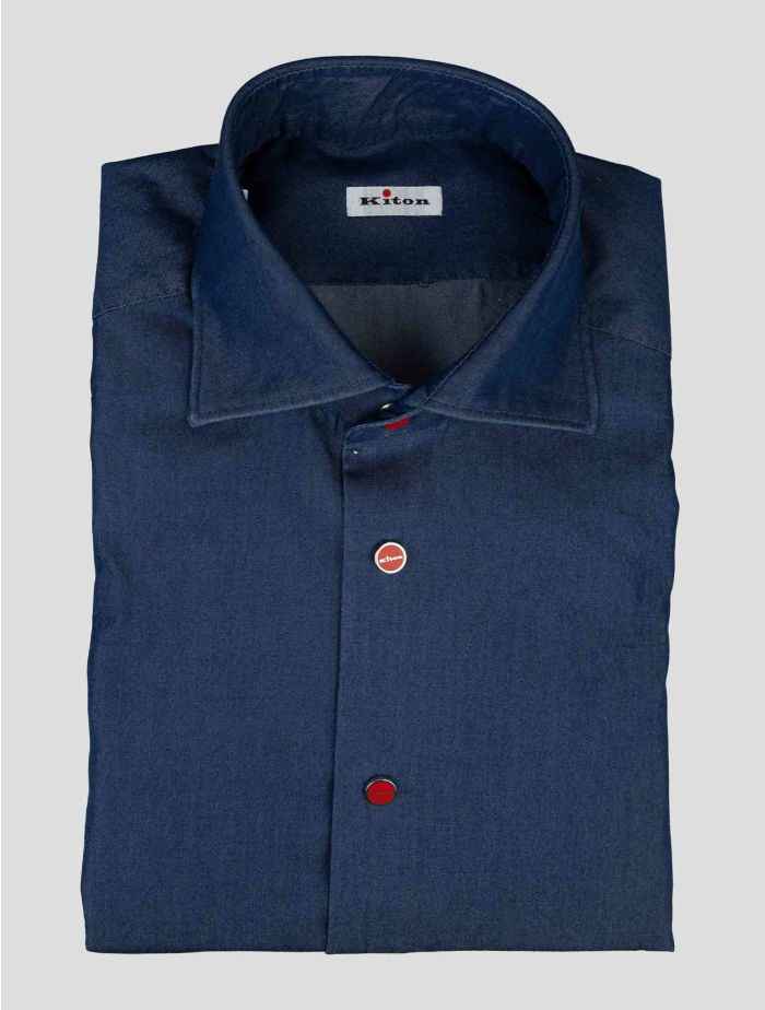 Kiton Blue Denim Shirt with Red Button Details