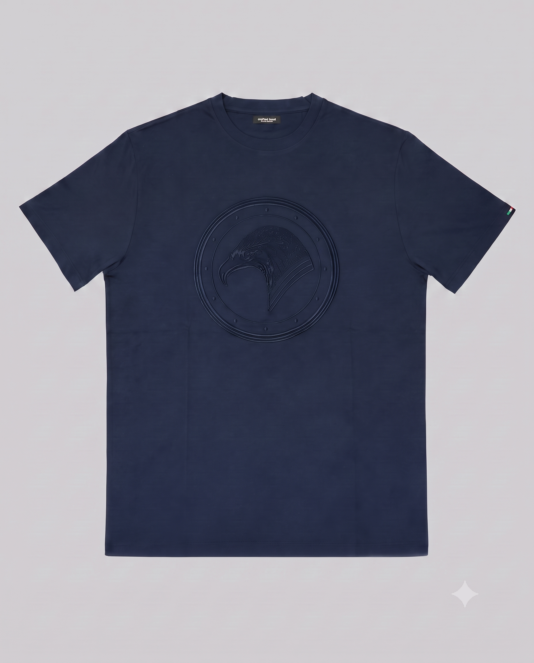 Stefano Ricci Silk Cotton T-Shirt with Eagle Embroidery | Navy