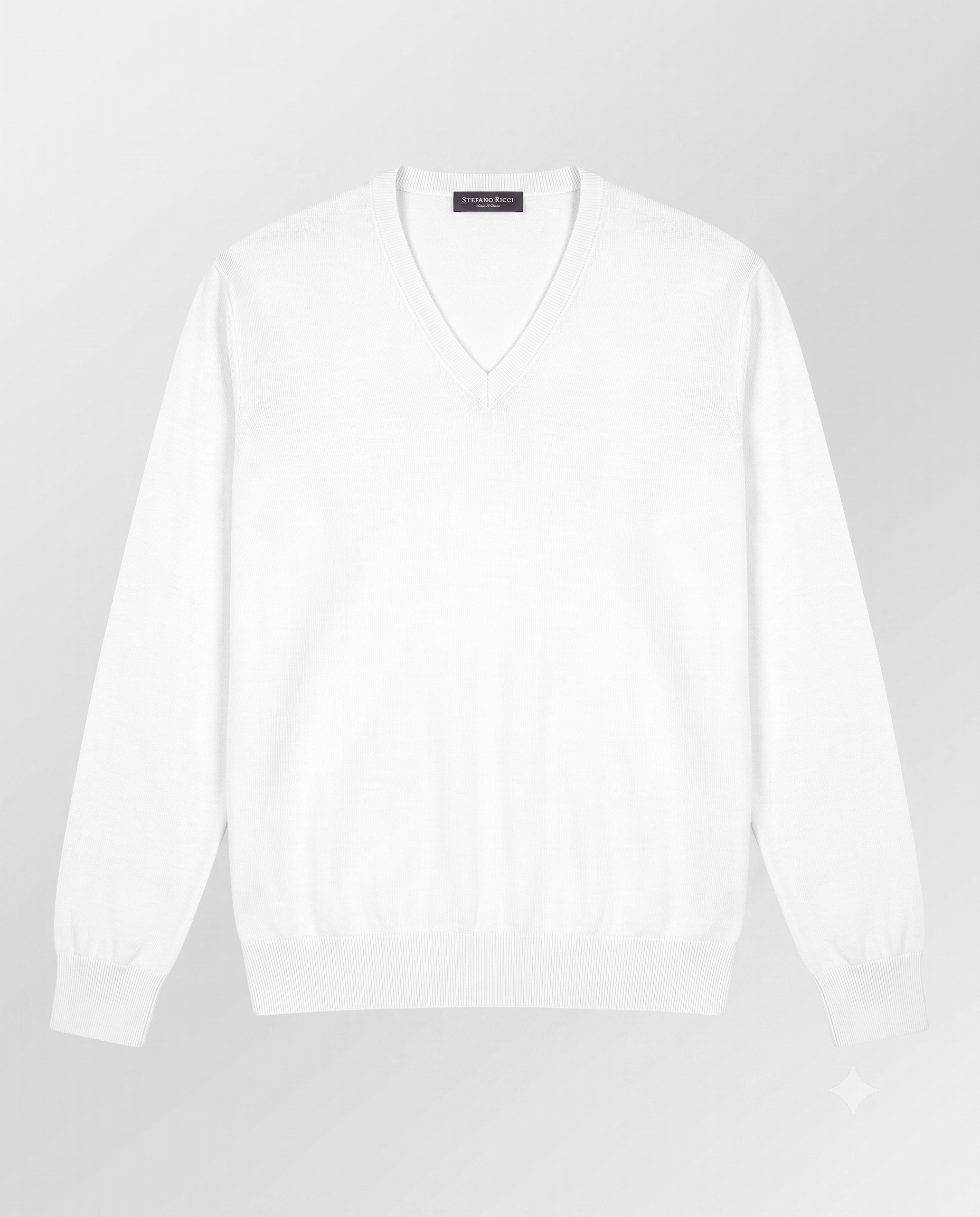 Stefano Ricci V-Neck Silk Wool Sweater | White