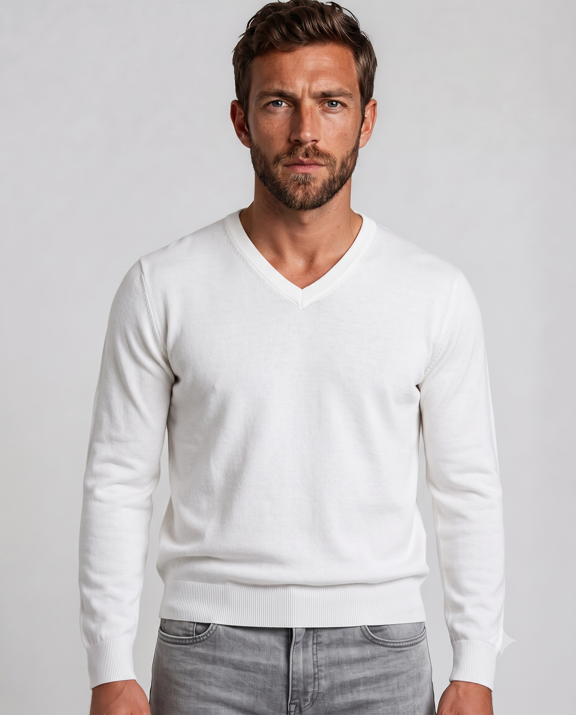 Stefano Ricci V-Neck Silk Wool Sweater | White