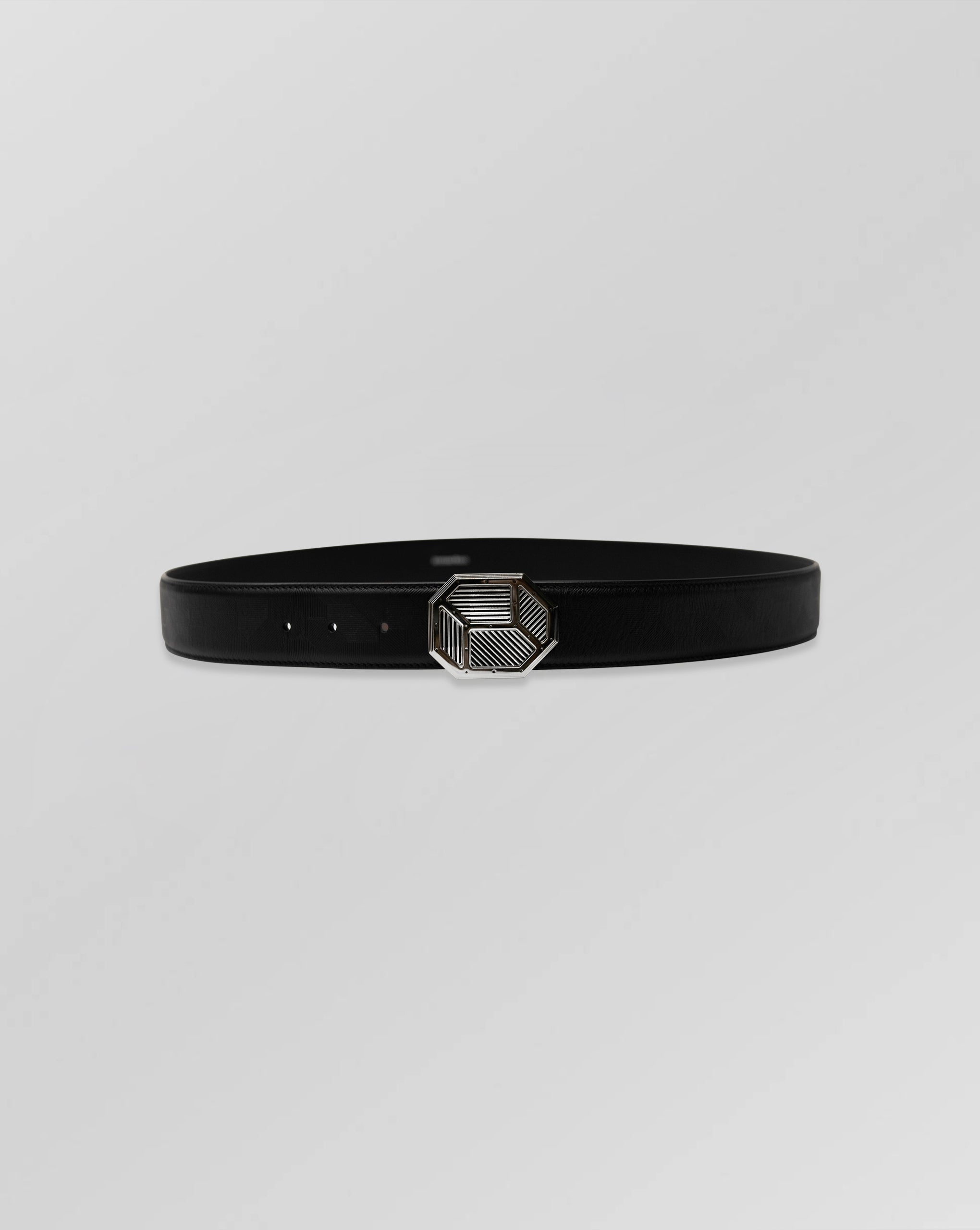 Stefano Ricci Embossed Calfskin Leather Belt with Octagonal Palladium Buckle