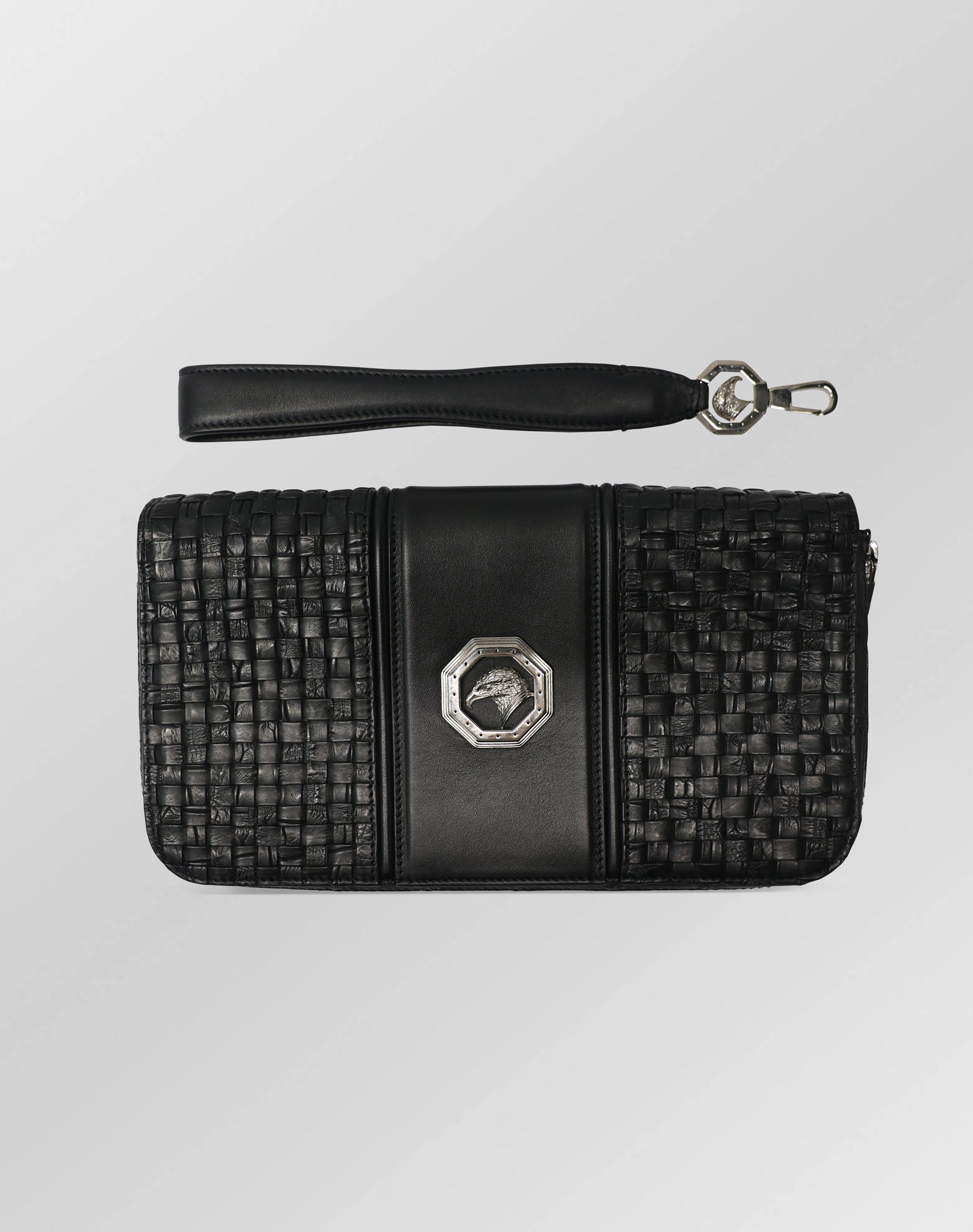 Stefano Ricci Woven & Crocodile Leather Travel Pouch with Detachable Wrist Strap
