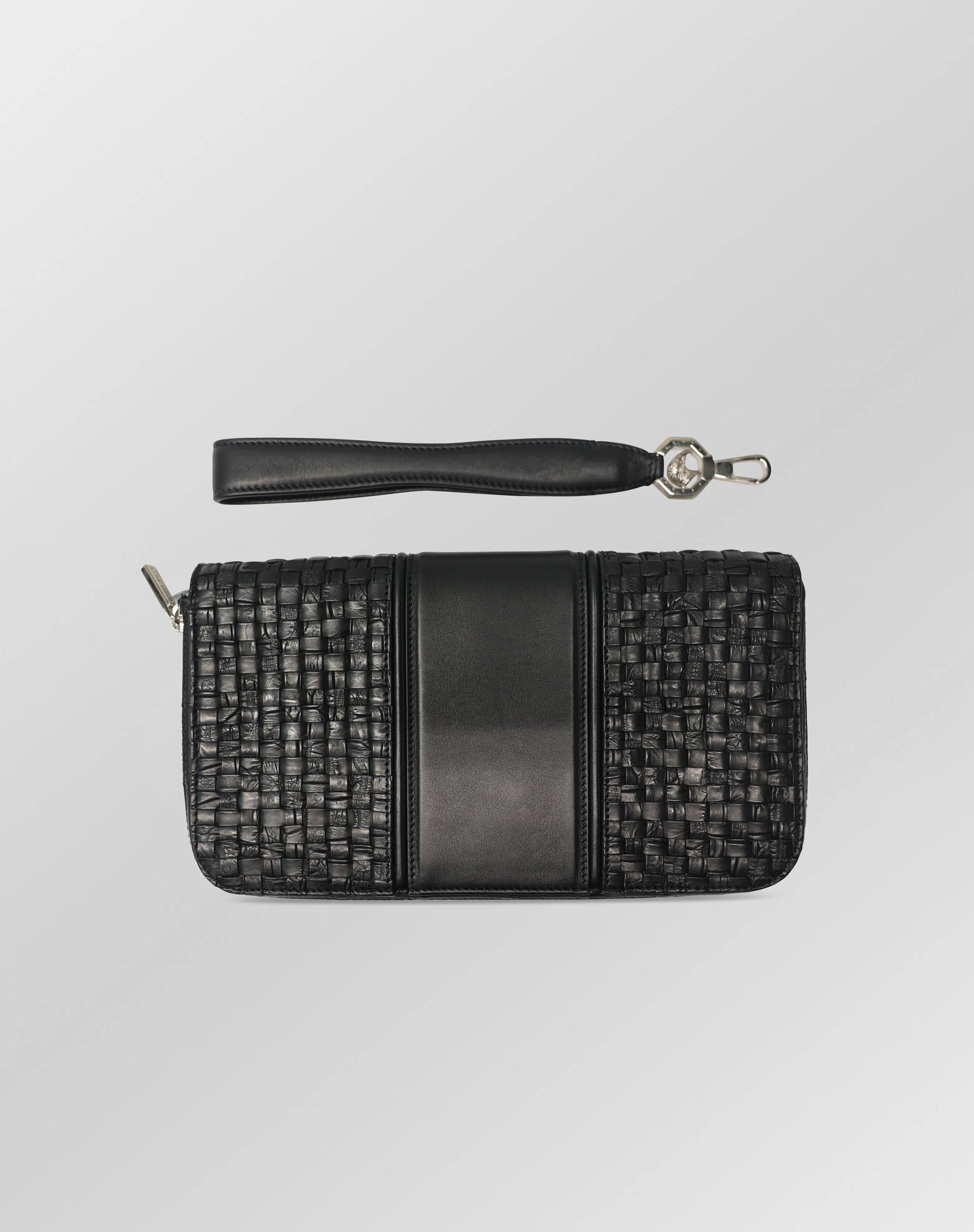 Stefano Ricci Woven & Crocodile Leather Travel Pouch with Detachable Wrist Strap