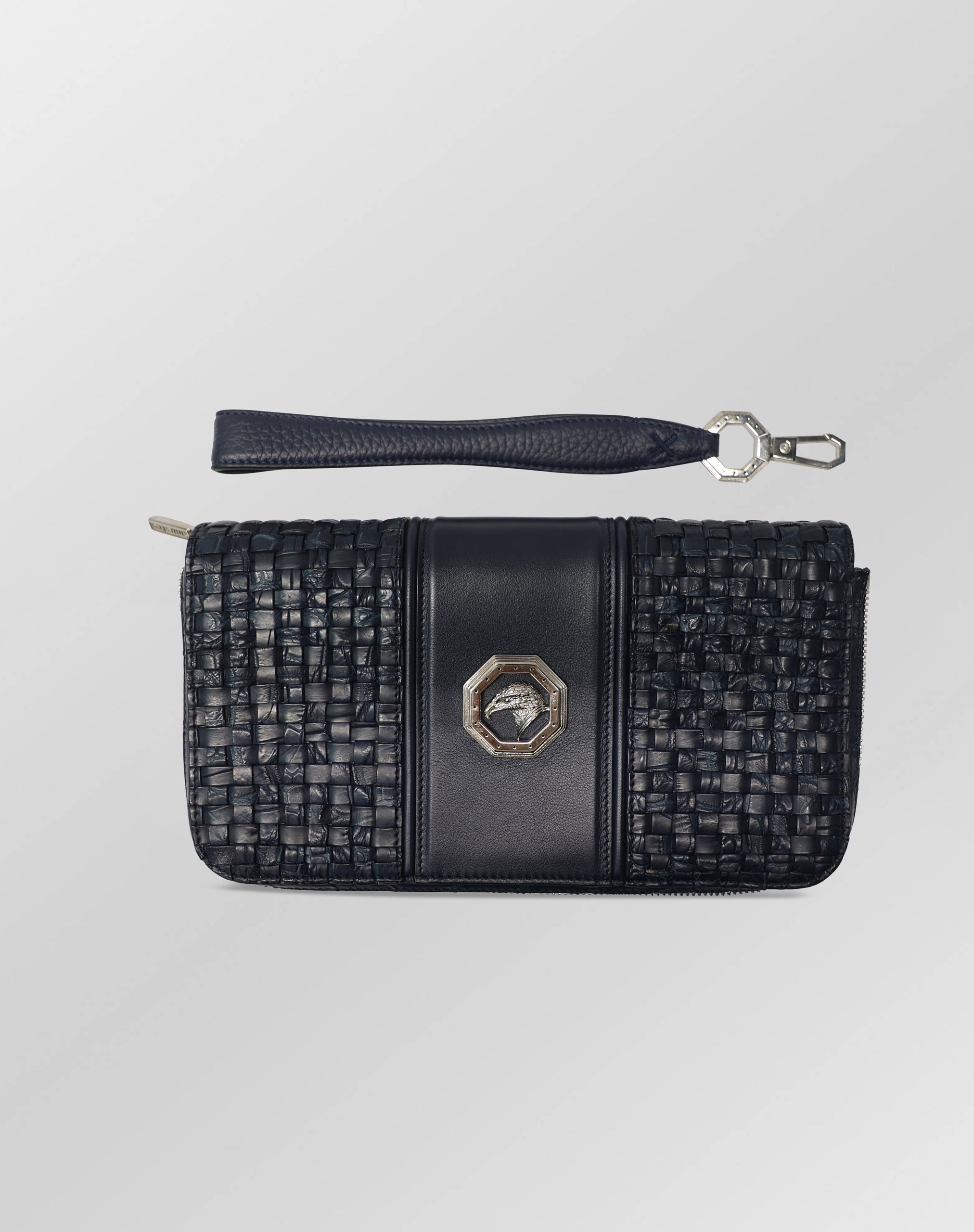 Stefano Ricci Woven & Crocodile Leather Travel Pouch with Detachable Wrist Strap