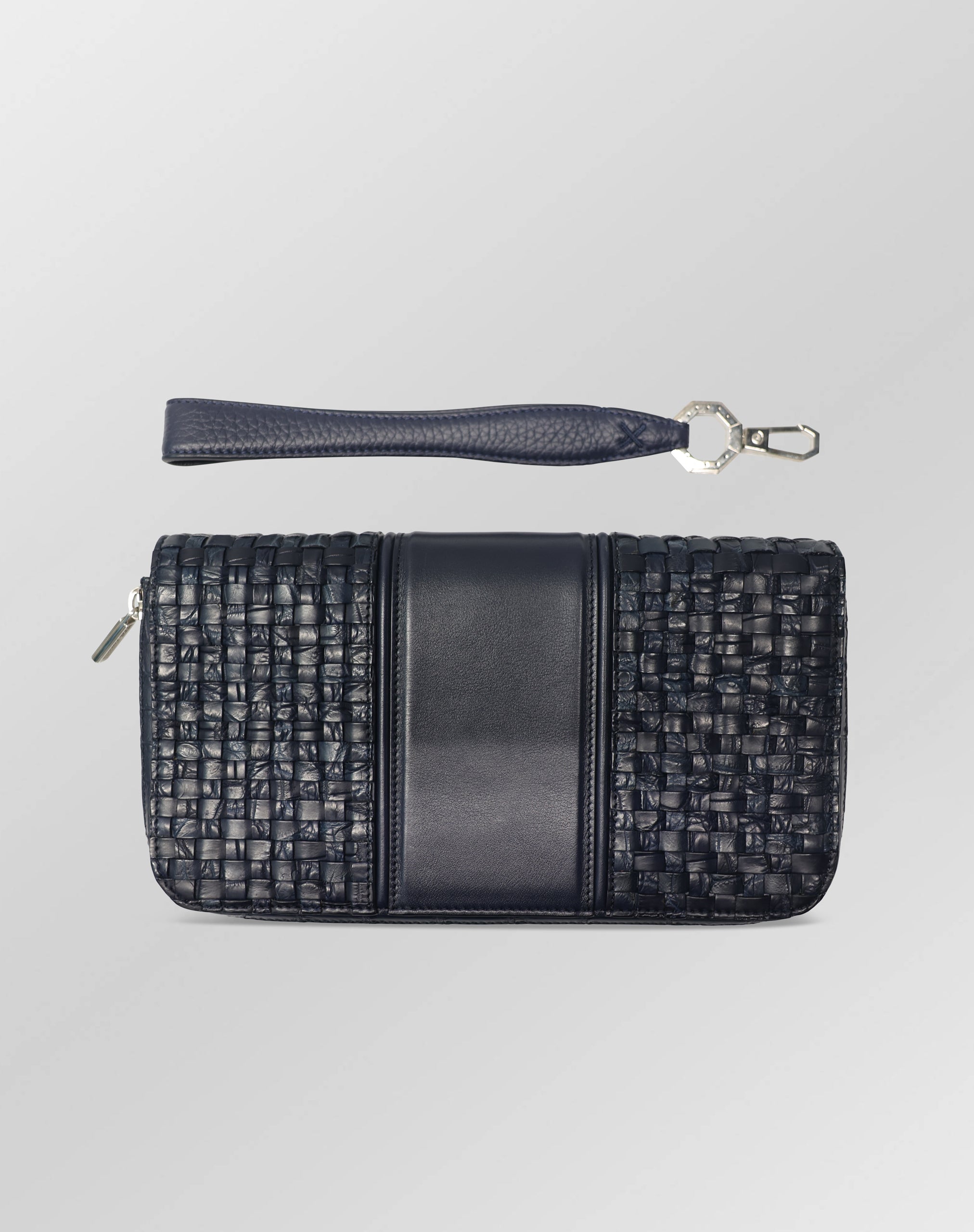 Stefano Ricci Woven & Crocodile Leather Travel Pouch with Detachable Wrist Strap