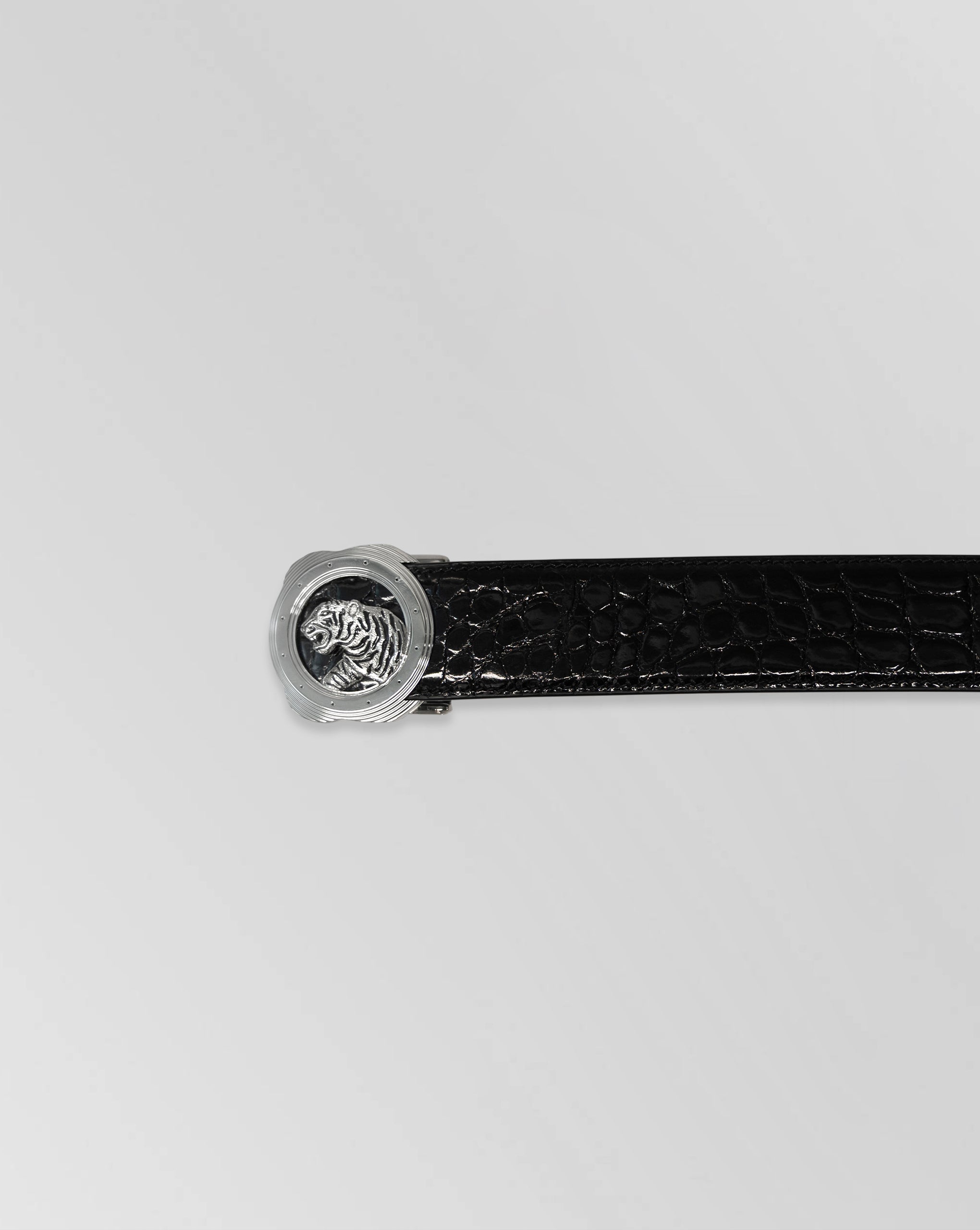 Stefano Ricci Crocodile Leather Tiger Buckle Belt – Black Exotic Statement Belt