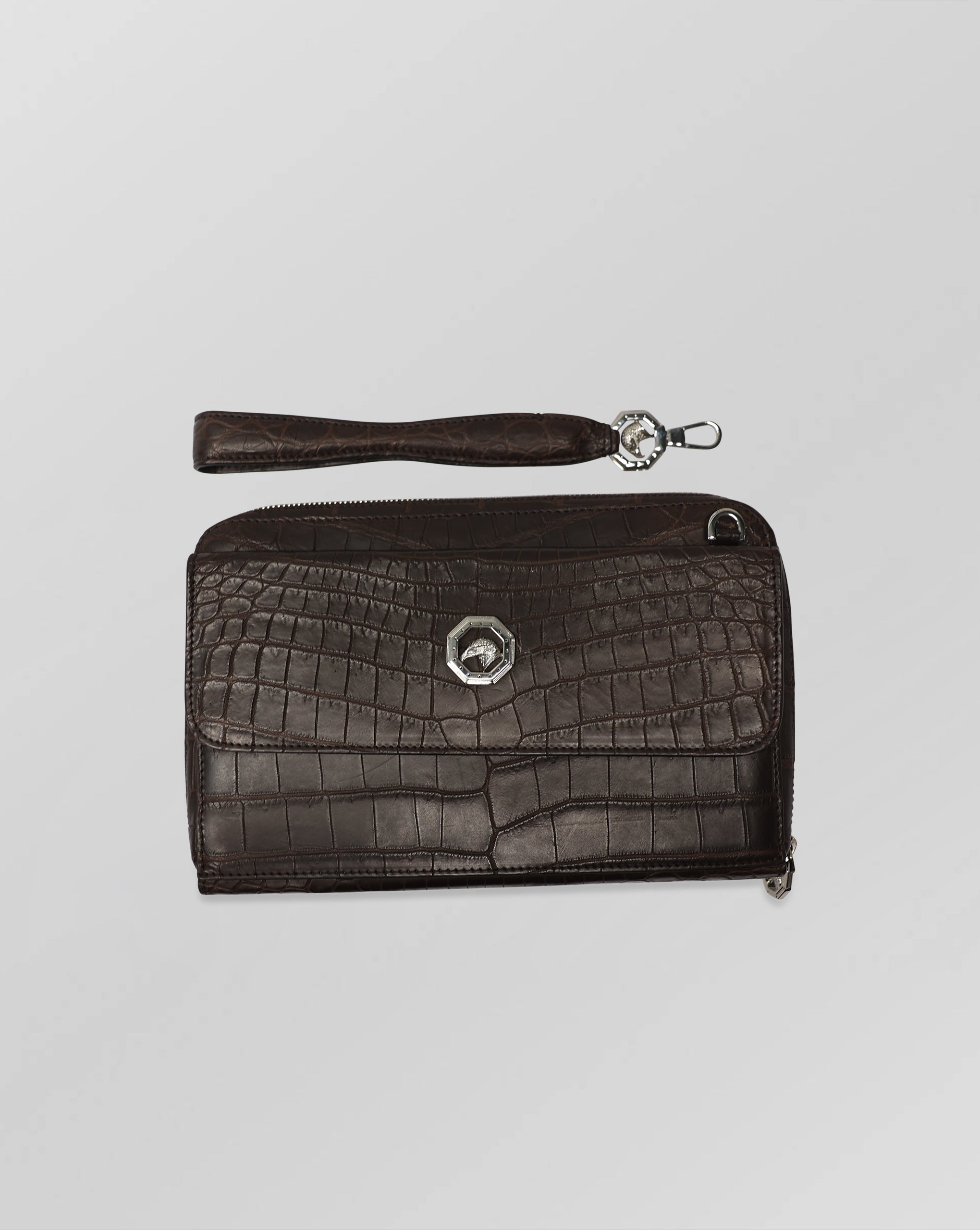 Stefano Ricci Brown Matte Crocodile Leather Flap Portfolio Case Detachable Strap