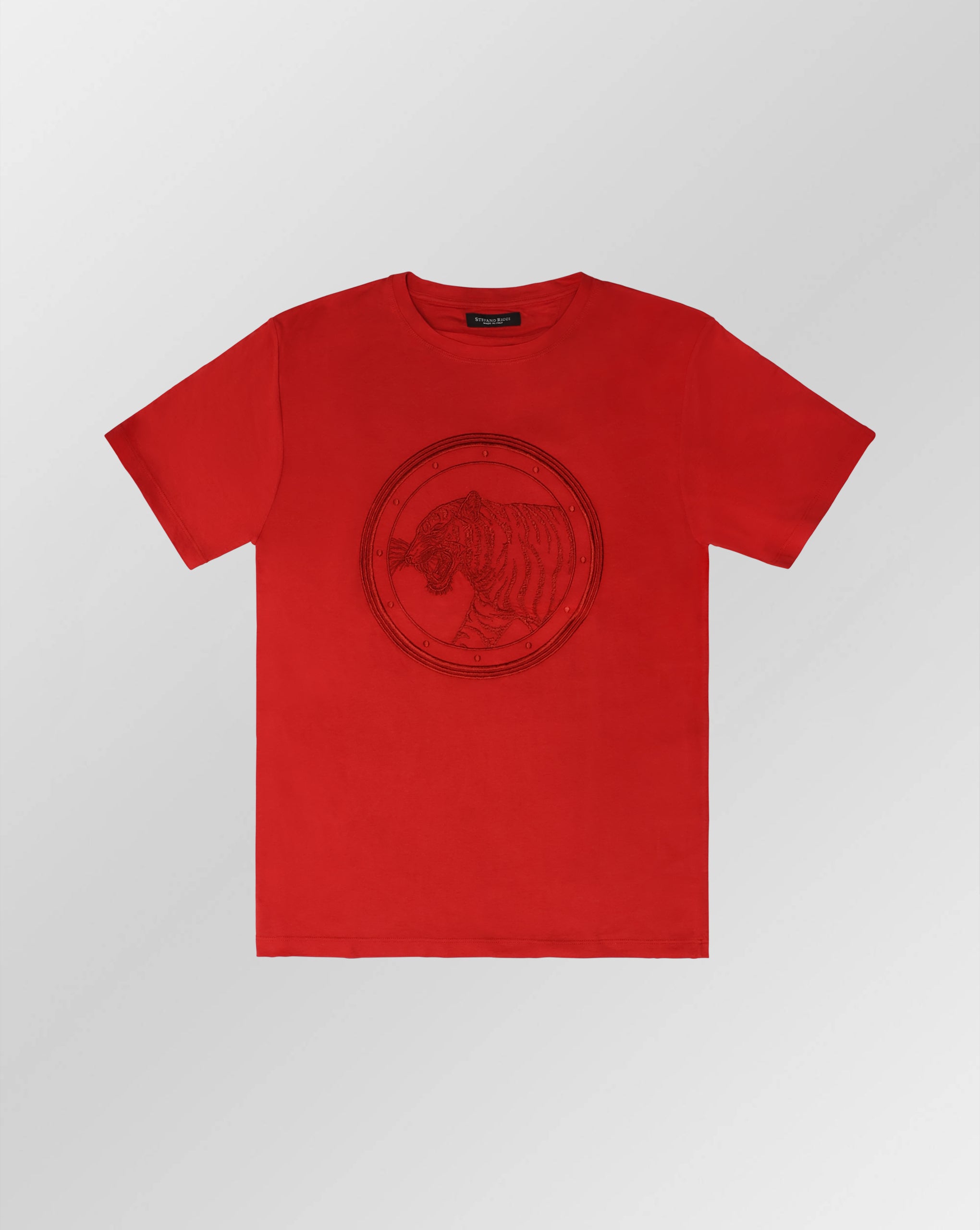 Stefano Ricci Silk Cotton T-Shirt Tiger Embroidery