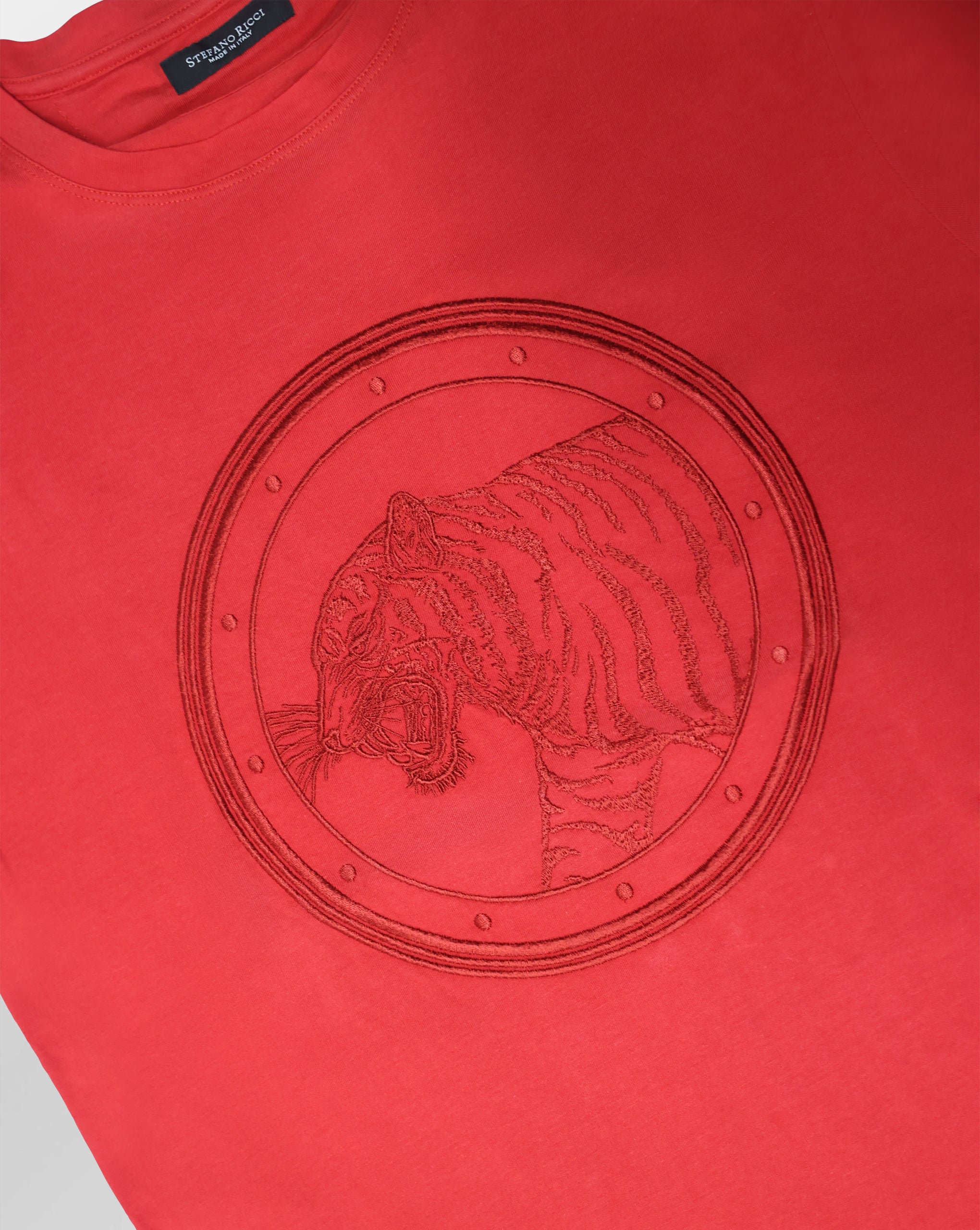 Stefano Ricci Silk Cotton T-Shirt Tiger Embroidery