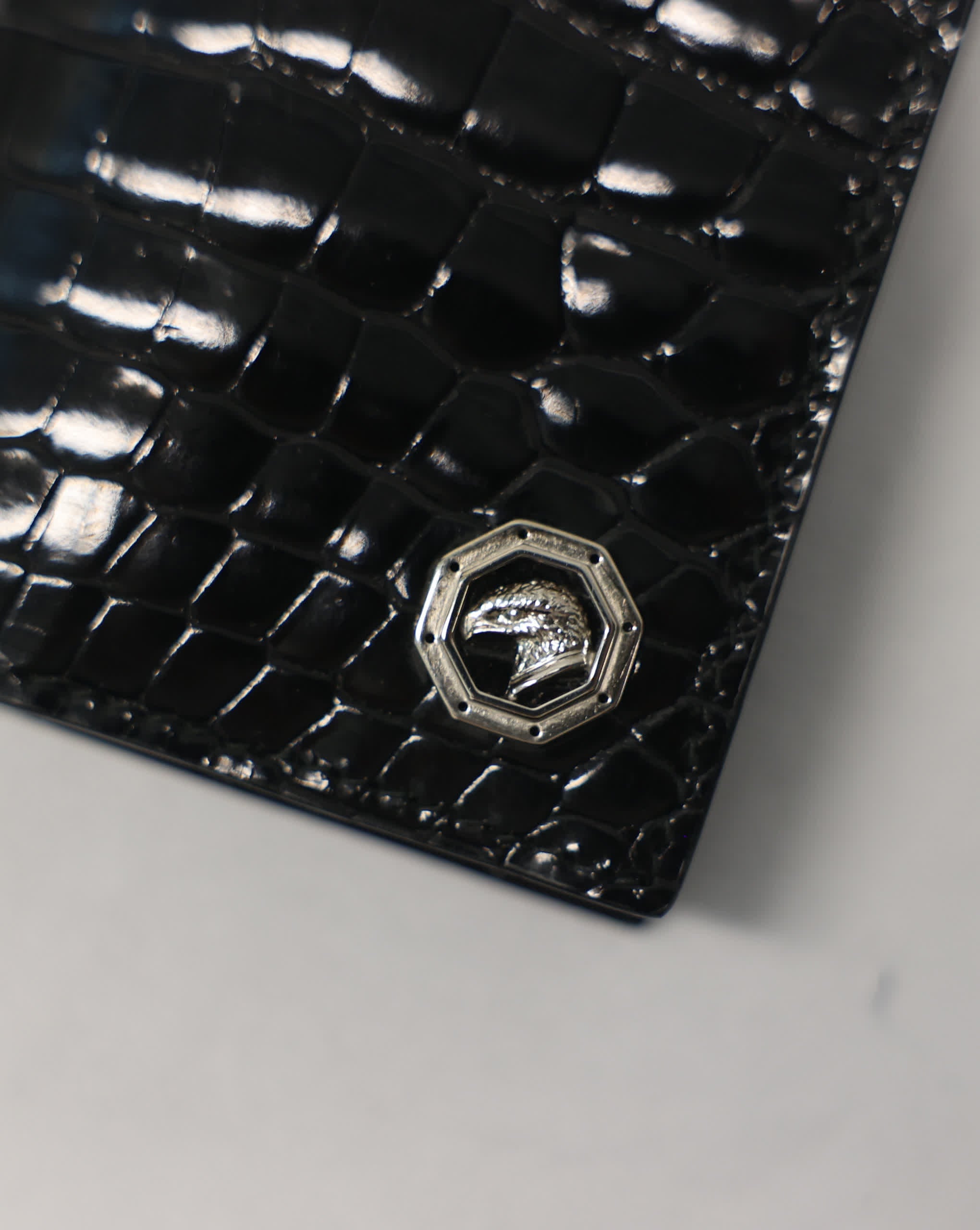 Stefano Ricci Crocodile Leather Card Holder with Eagle Logo - OneOffBtq.com