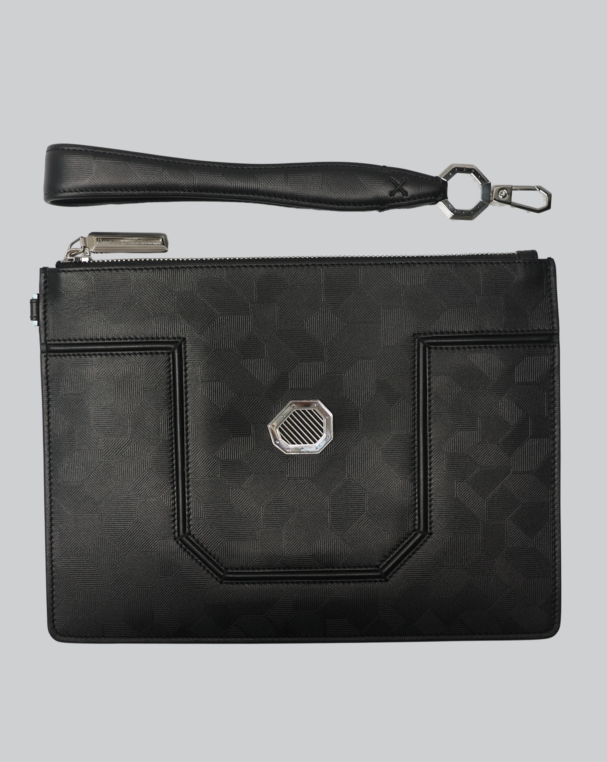 Stefano Ricci Geometric Leather Zip Portfolio Clutch with Octagonal Plaque - OneOffBtq.com