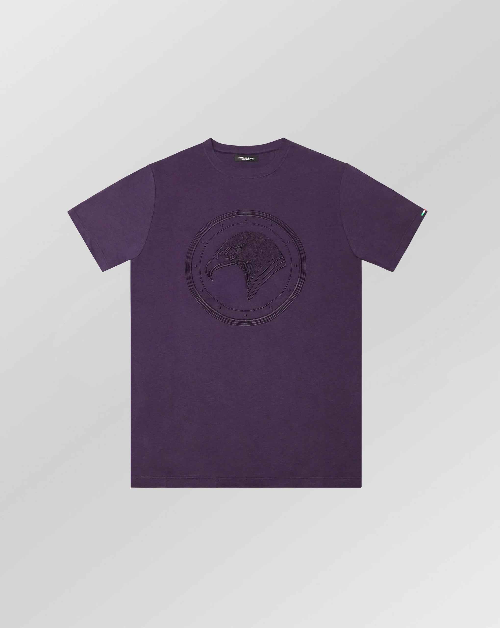Stefano Ricci Silk Cotton T-Shirt with Eagle Embroidery | Purple