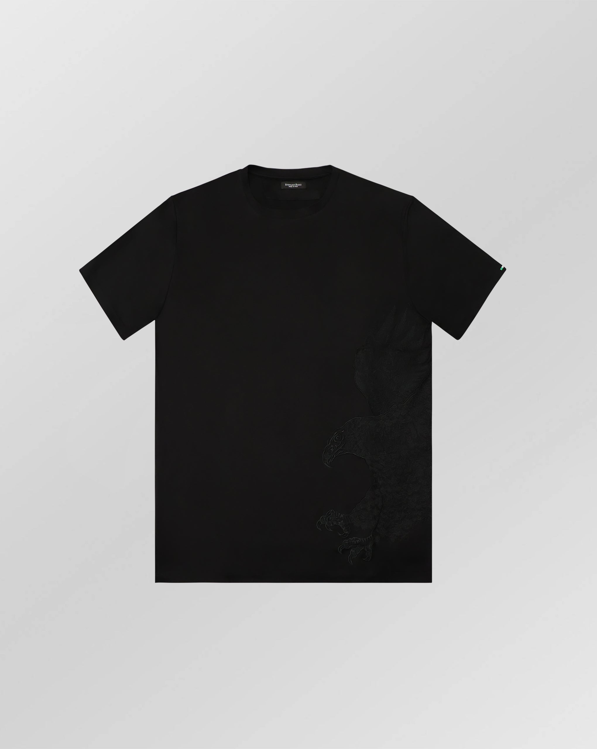 Stefano Ricci Silk Cotton Eagle Embroidered T-Shirt Black