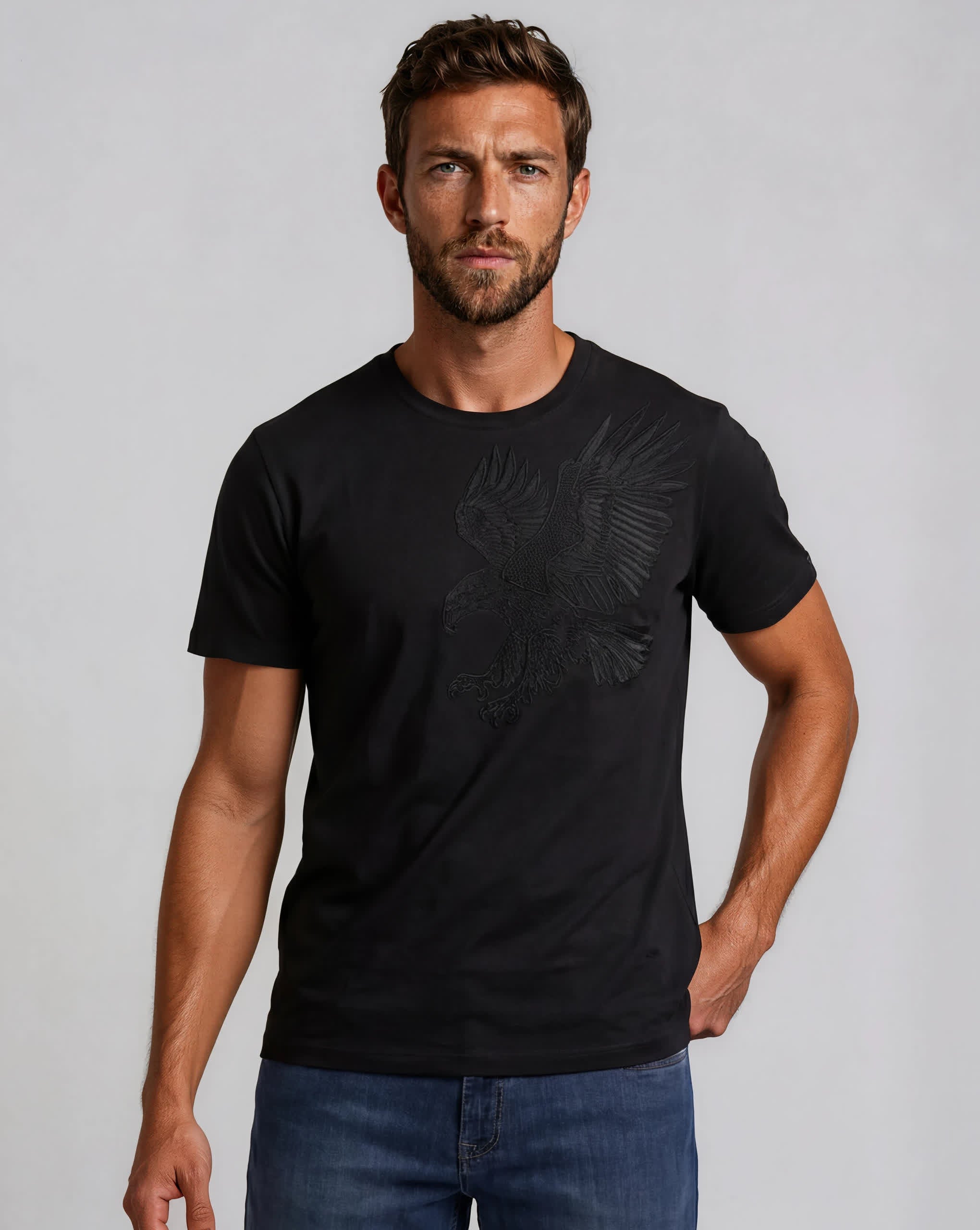 Stefano Ricci Silk Cotton T-Shirt Eagle Embroidery