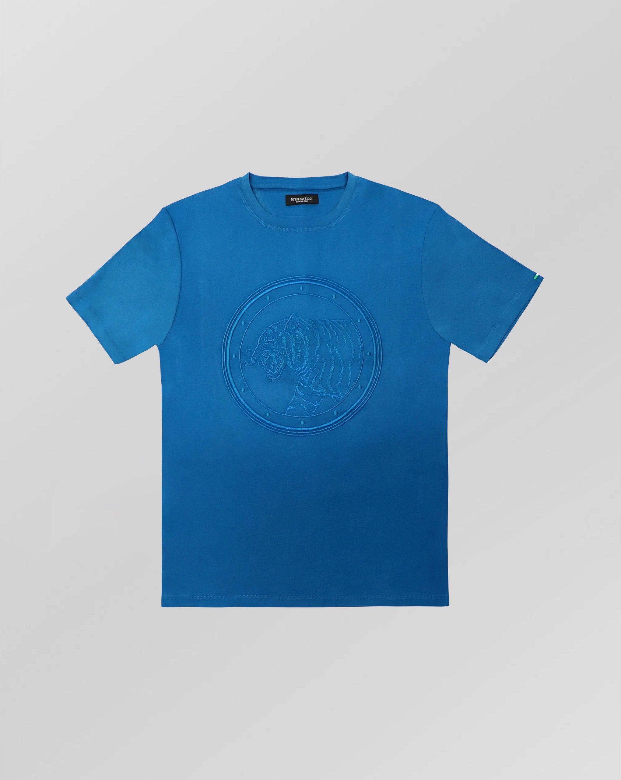 Stefano Ricci Silk Cotton T-Shirt Tiger Embroidery