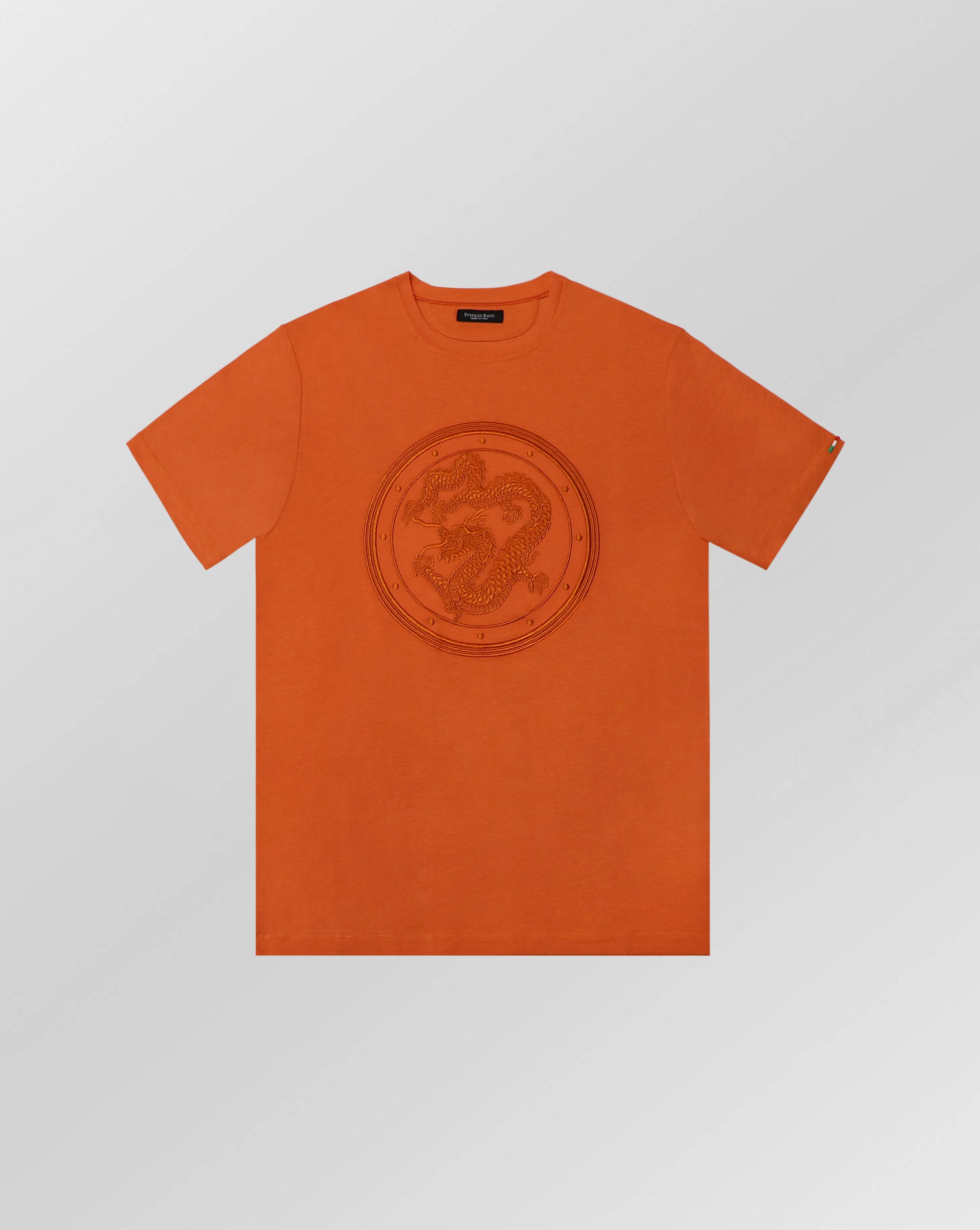 Stefano Ricci Silk Cotton T-Shirt with Dragon Embroidery