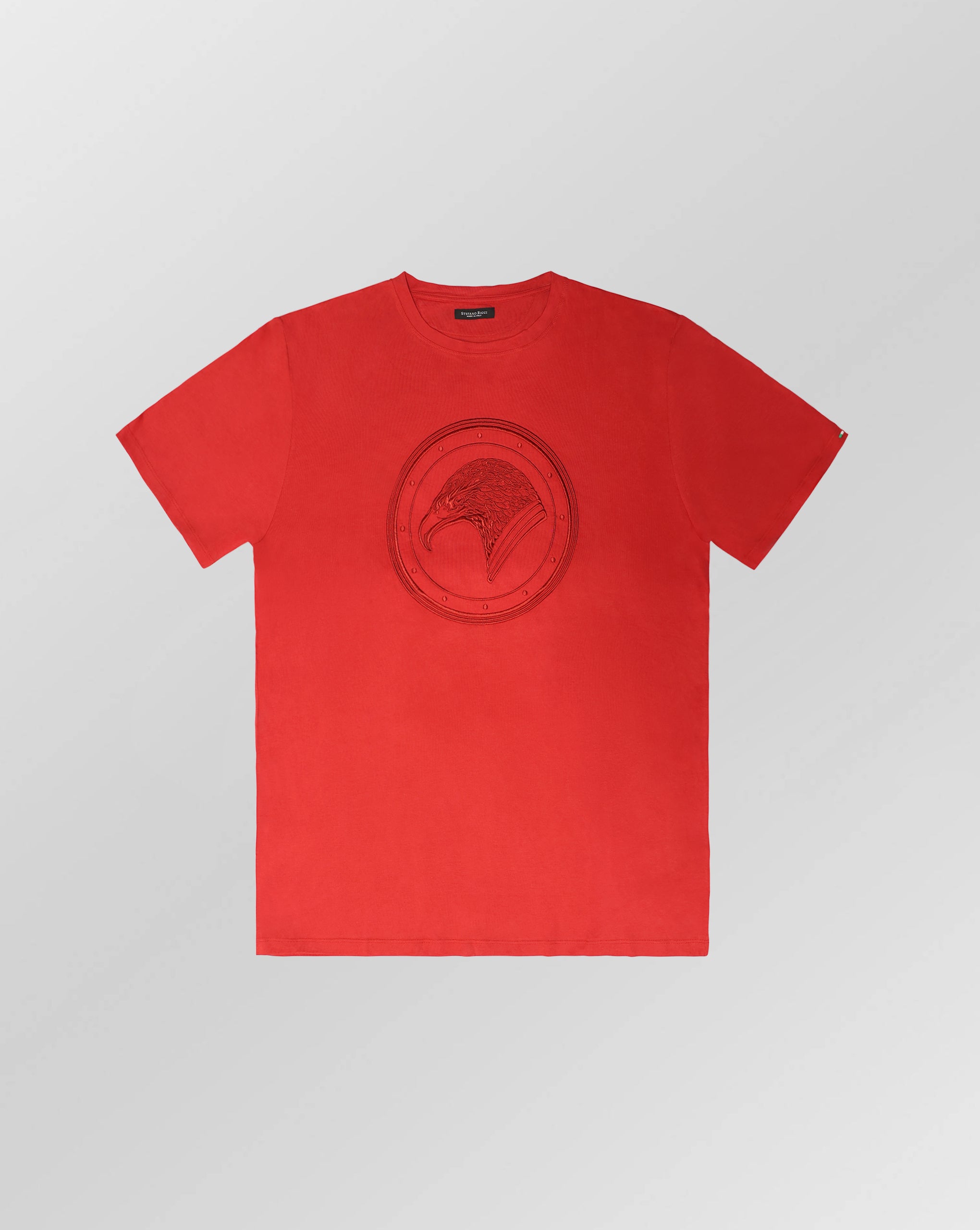 Stefano Ricci Silk Cotton T-Shirt with Eagle Embroidery