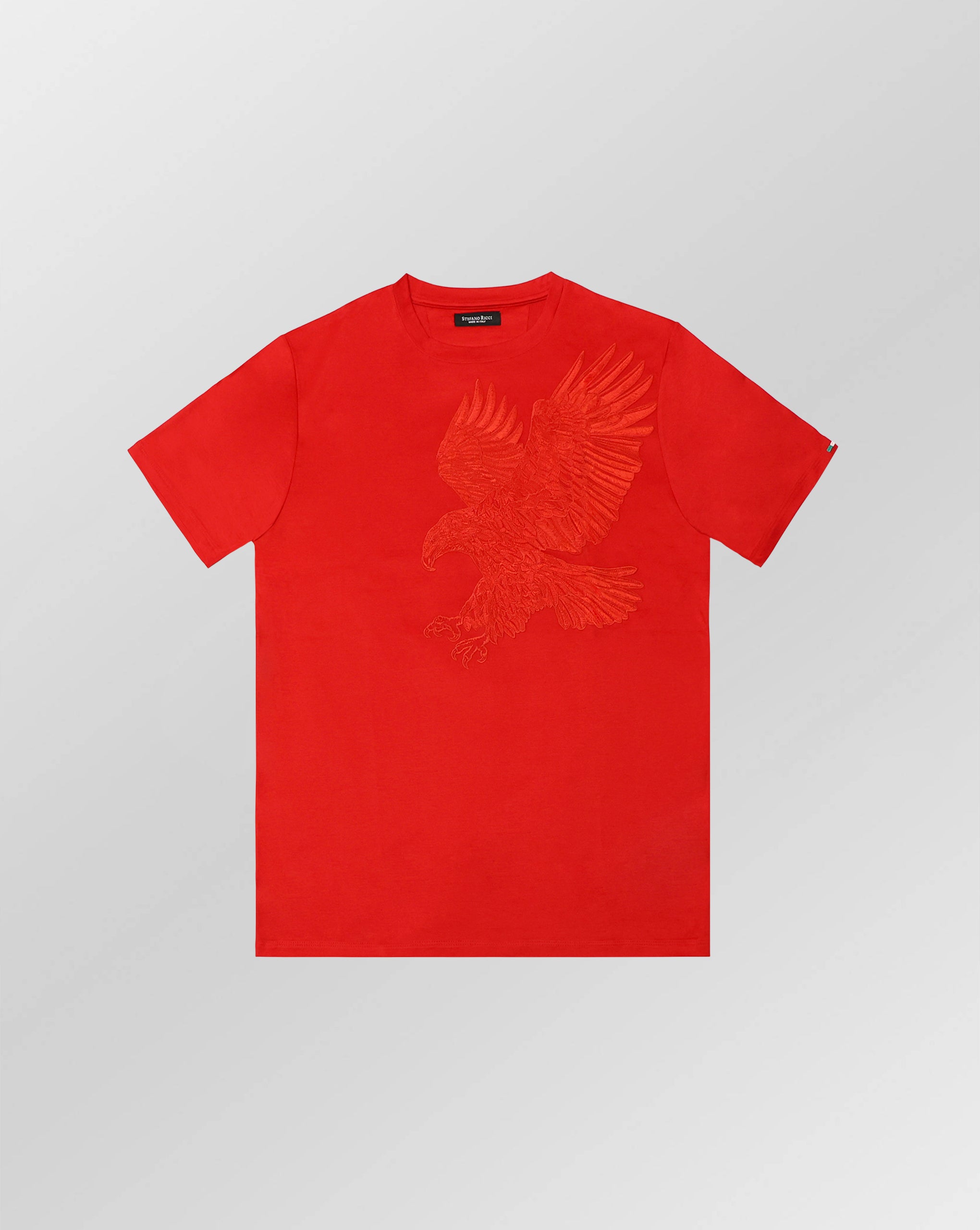 Stefano Ricci Silk Cotton T-Shirt Eagle Embroidery