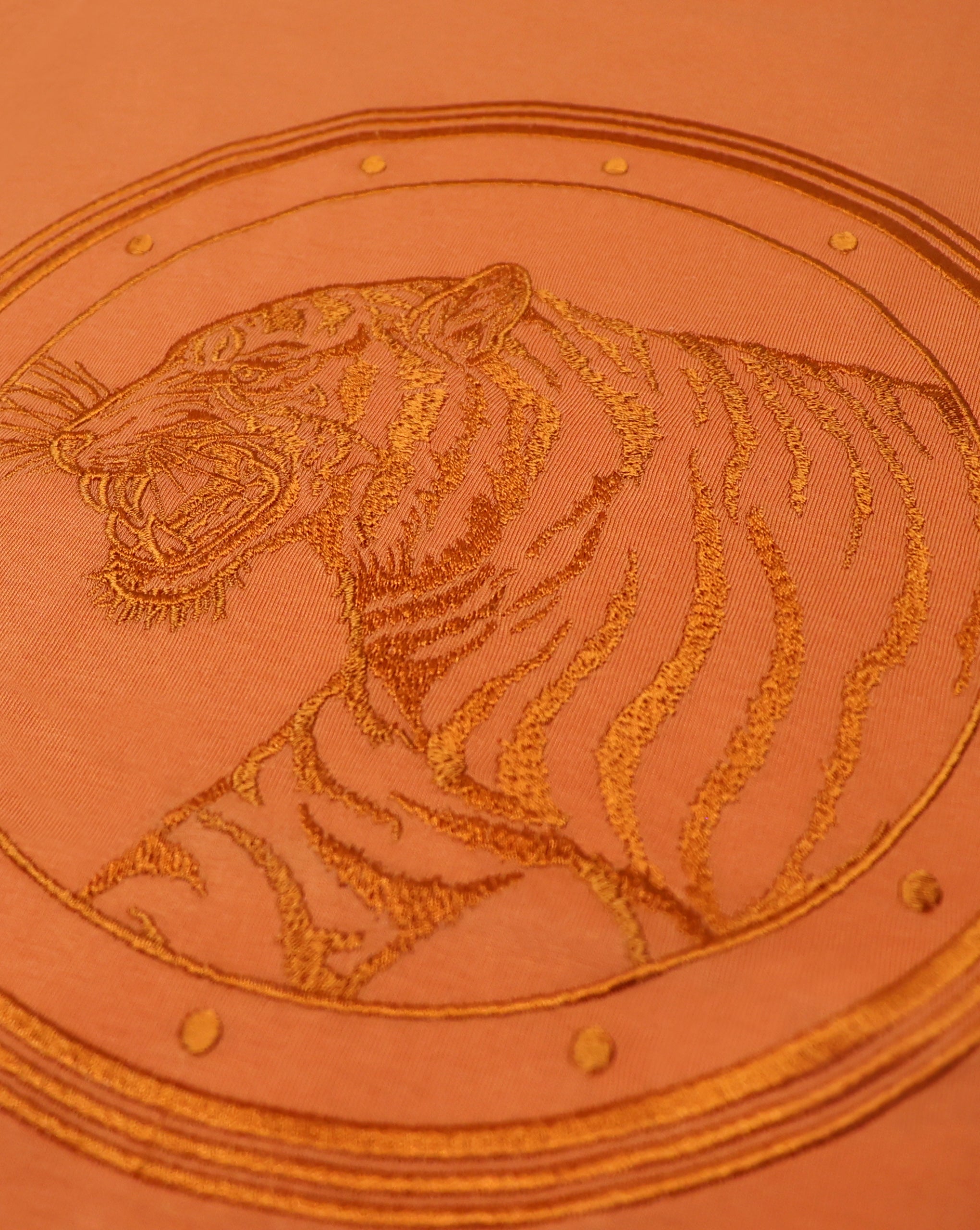 Stefano Ricci Silk Cotton T-Shirt Tiger Embroidery White Orange
