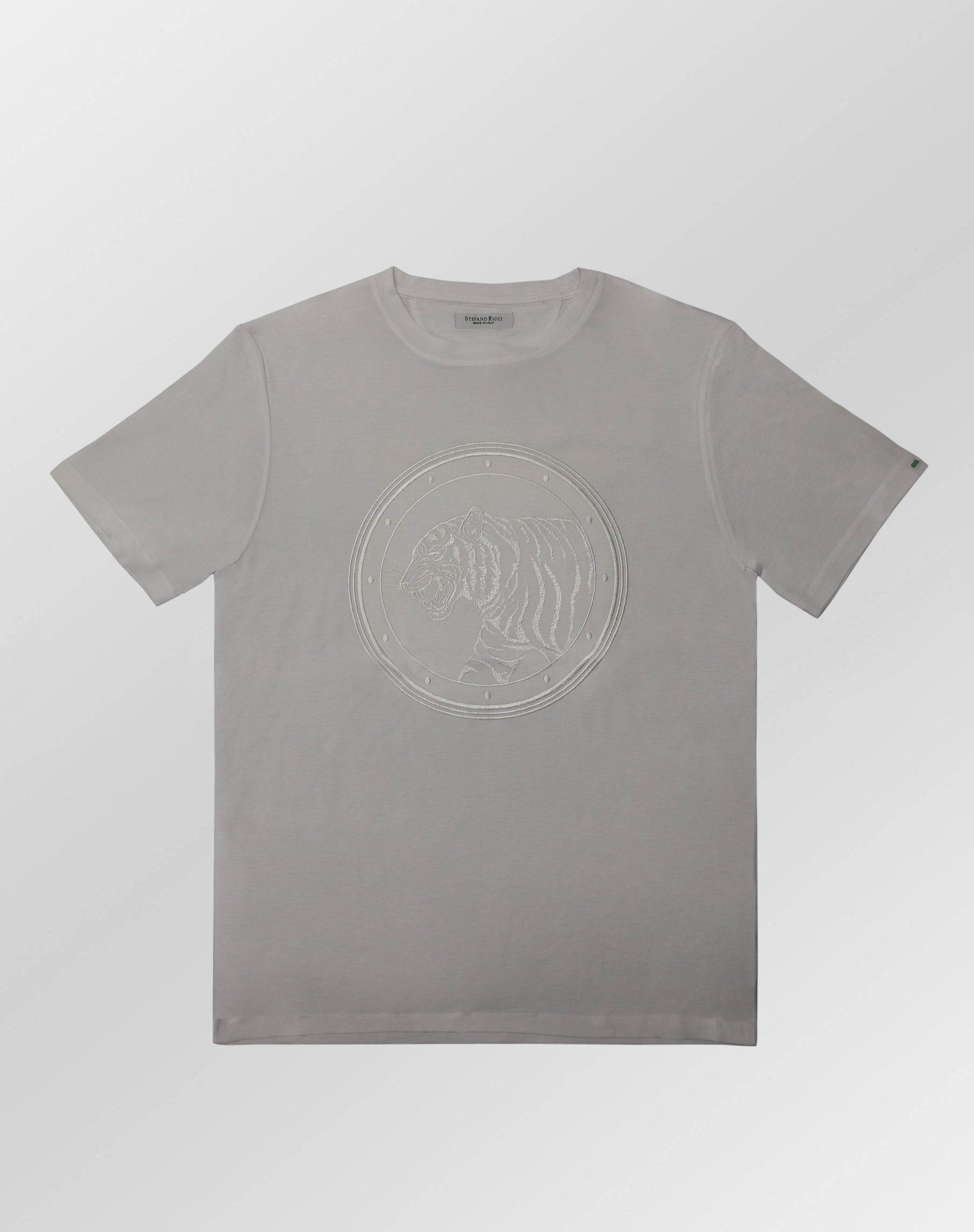 Stefano Ricci Silk Cotton T-Shirt Tiger Embroidery