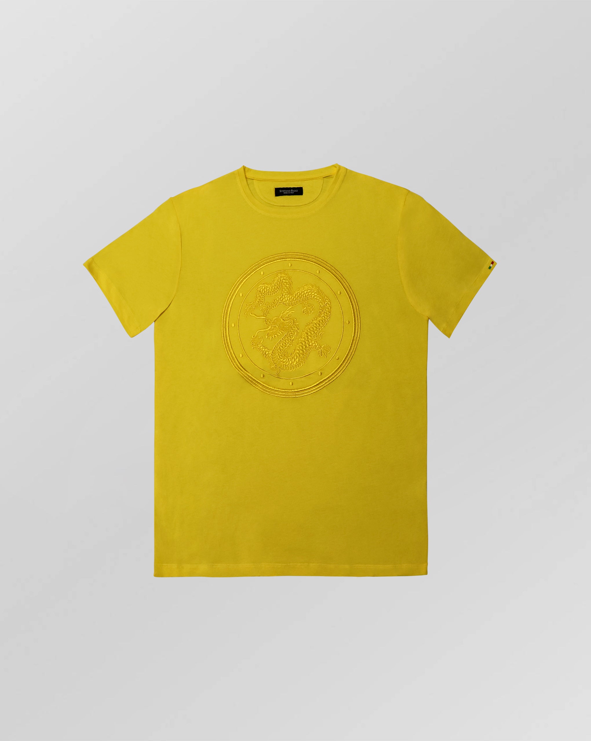 Stefano Ricci Silk Cotton T-Shirt with Dragon Embroidery