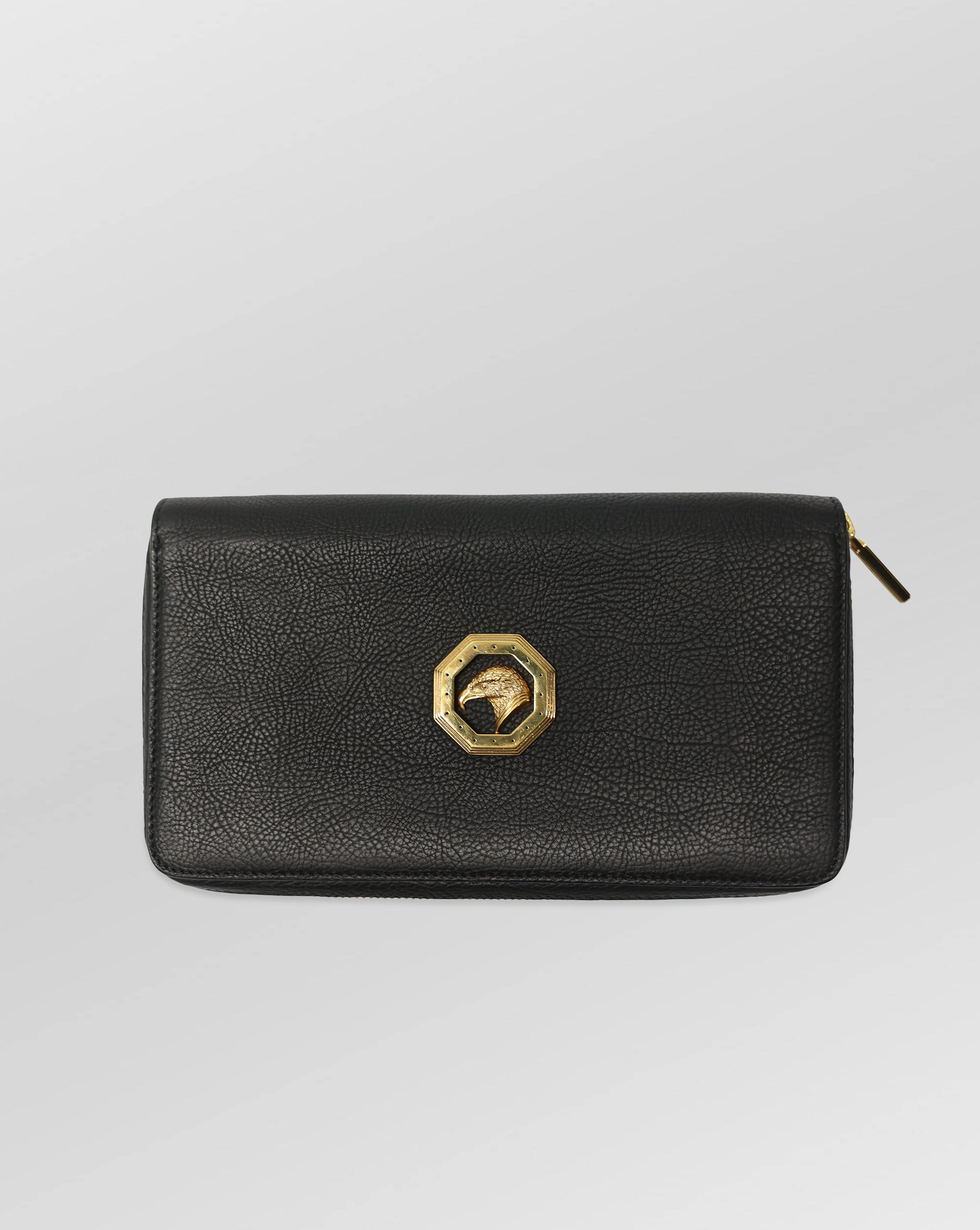 Stefano Ricci Grained Calfskin Zip-Around Wallet Clutch with Eagle Logo