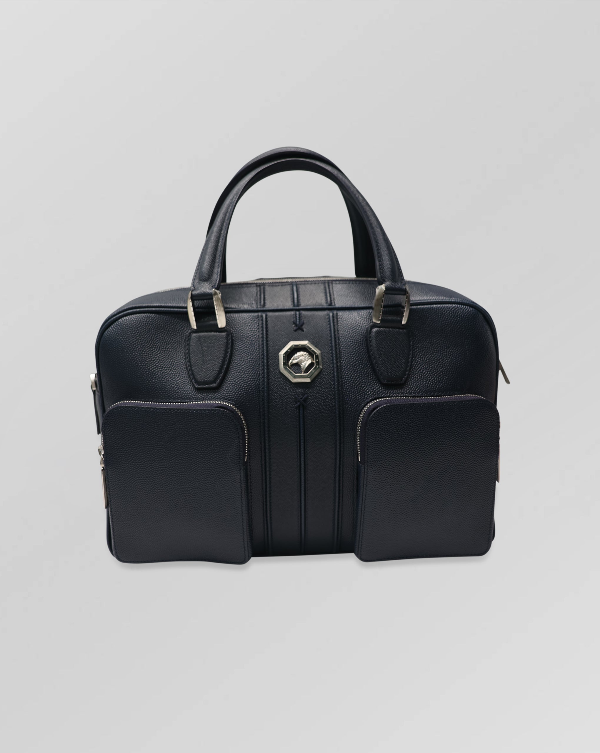 Stefano Ricci Grained Calf Leather Top Handle Briefcase with Front Zip Pockets