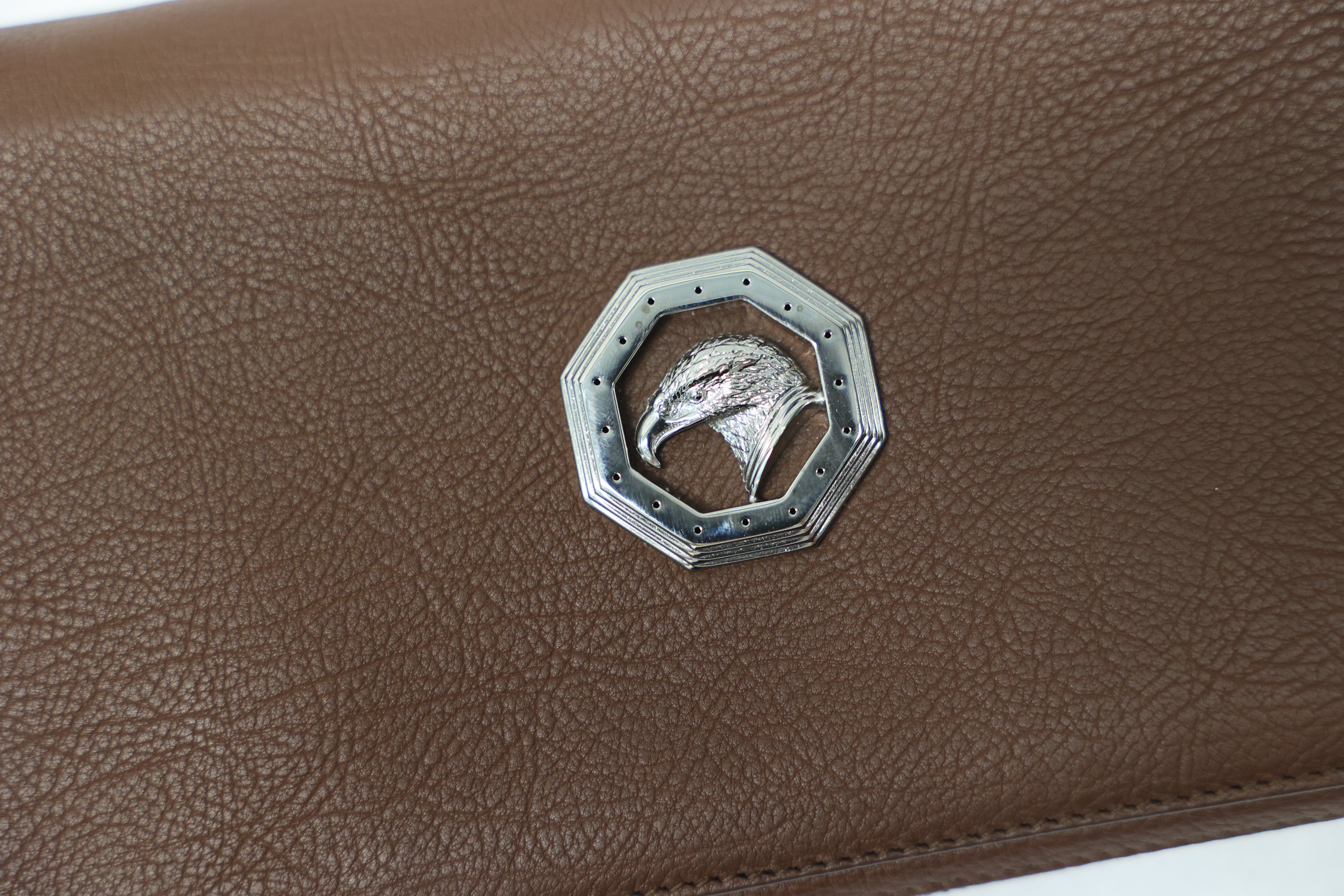 Stefano Ricci Grained Calfskin Zip-Around Wallet Clutch with Eagle Logo
