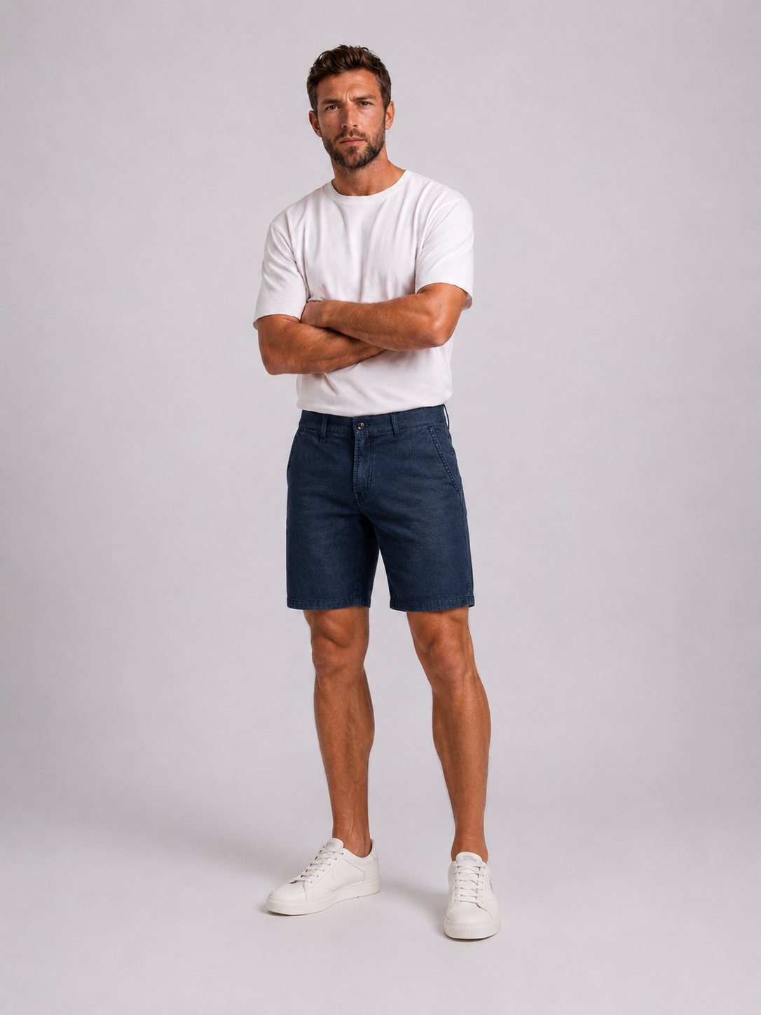 Stefano Ricci Elastic Waist Denim Shorts – Light Wash Comfort Fit Luxury Denim