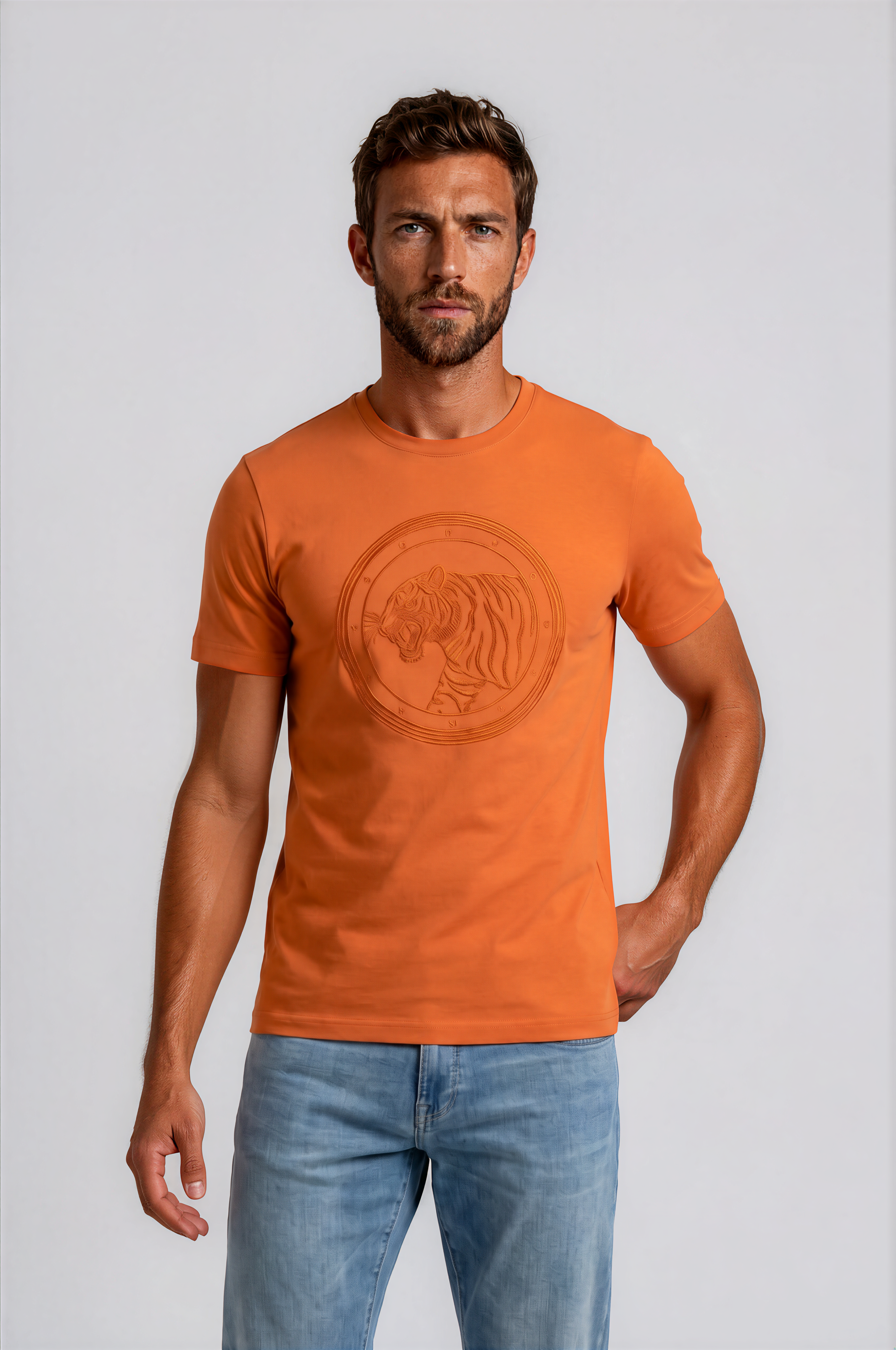 Stefano Ricci Silk Cotton T-Shirt Tiger Embroidery