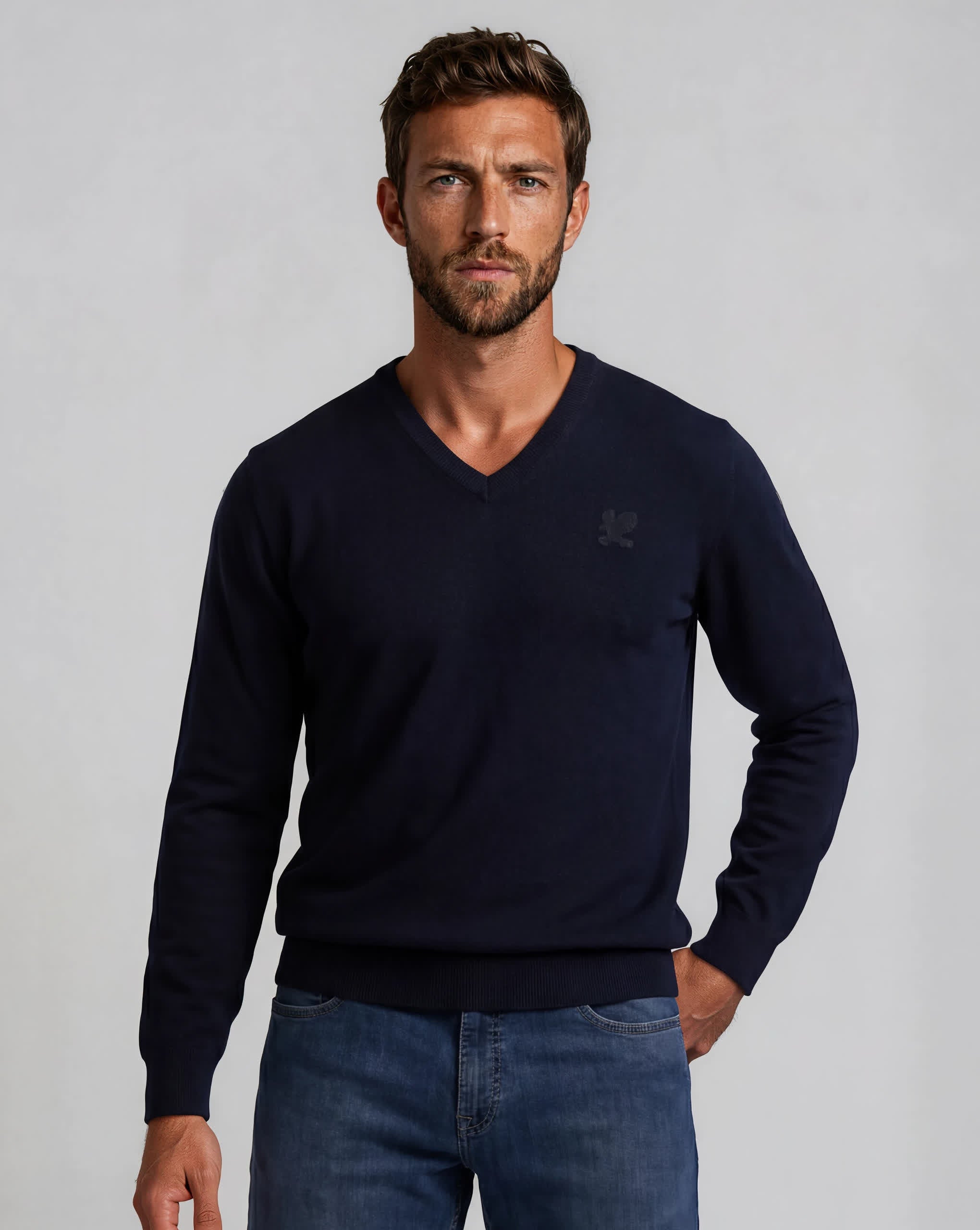 Stefano Ricci V-Neck Silk Wool Sweater Eagle Embroidery