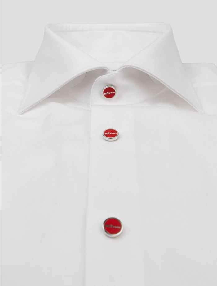 Kiton White Shirt featuring Red Button Details