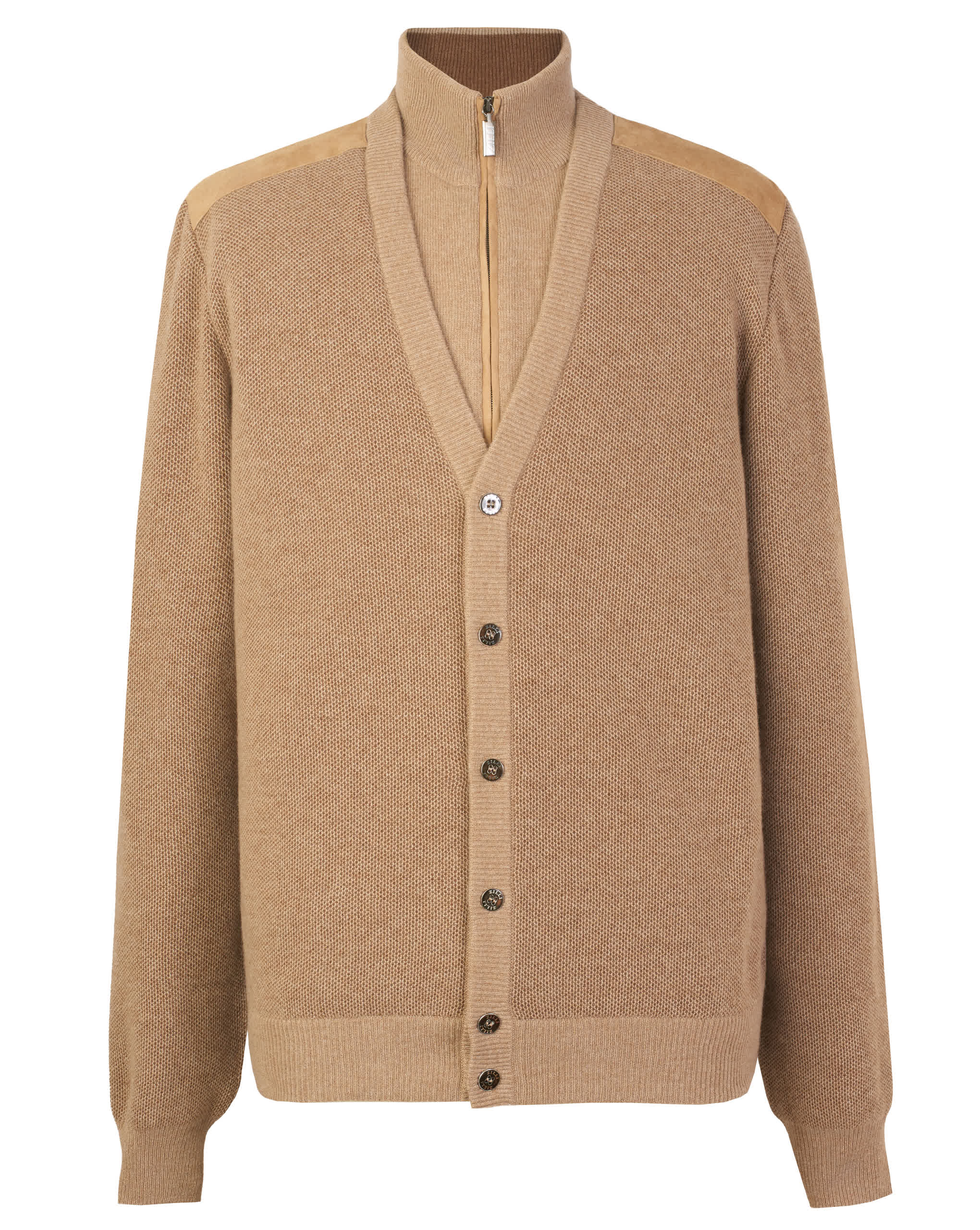 Zilli Cashmere & Wool Cardigan with Suede Details | Brown
